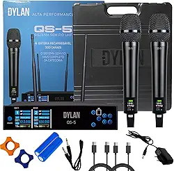 Sistema De Microfone Sem Fio Dylan QS-5 UHF Com 200 Canais Com 2 Bastões