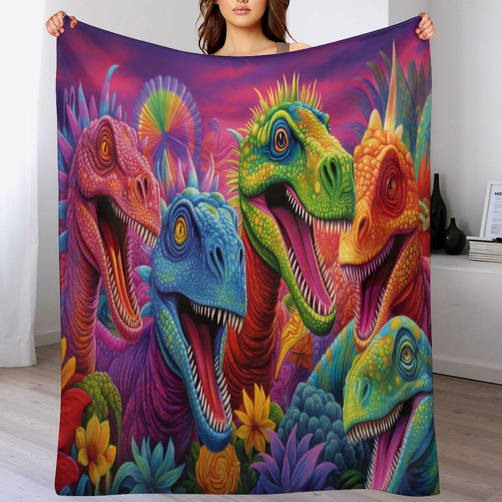 Couverture en peluche dinosaure anti-froid plaid moelleux de lit