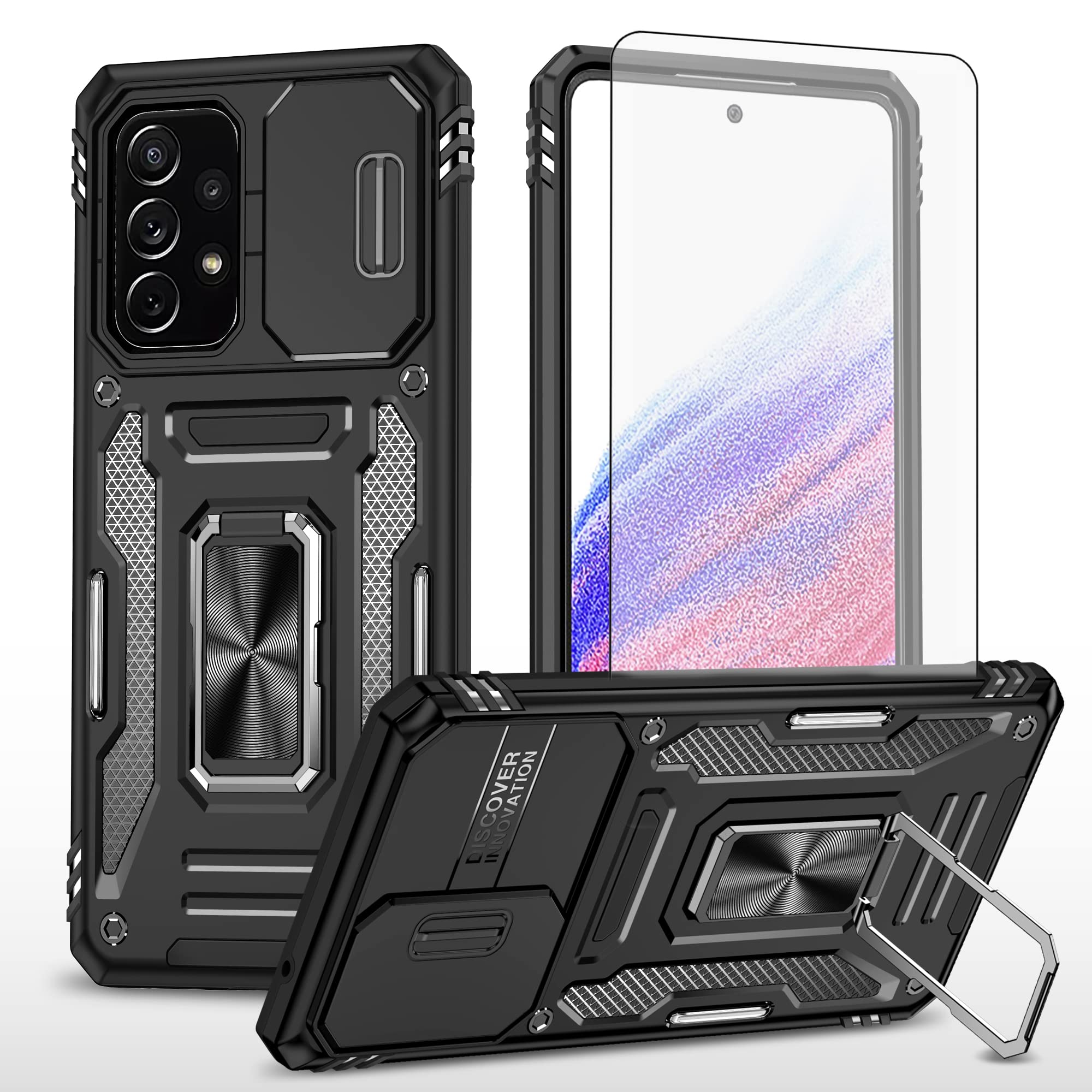Asuwish Phone Case for Samsung Galaxy A53 5G 2022 with Screen Protector and Slide Camera Cover Magnetic Ring Holder Kickstand Cell Accessories Gaxaly