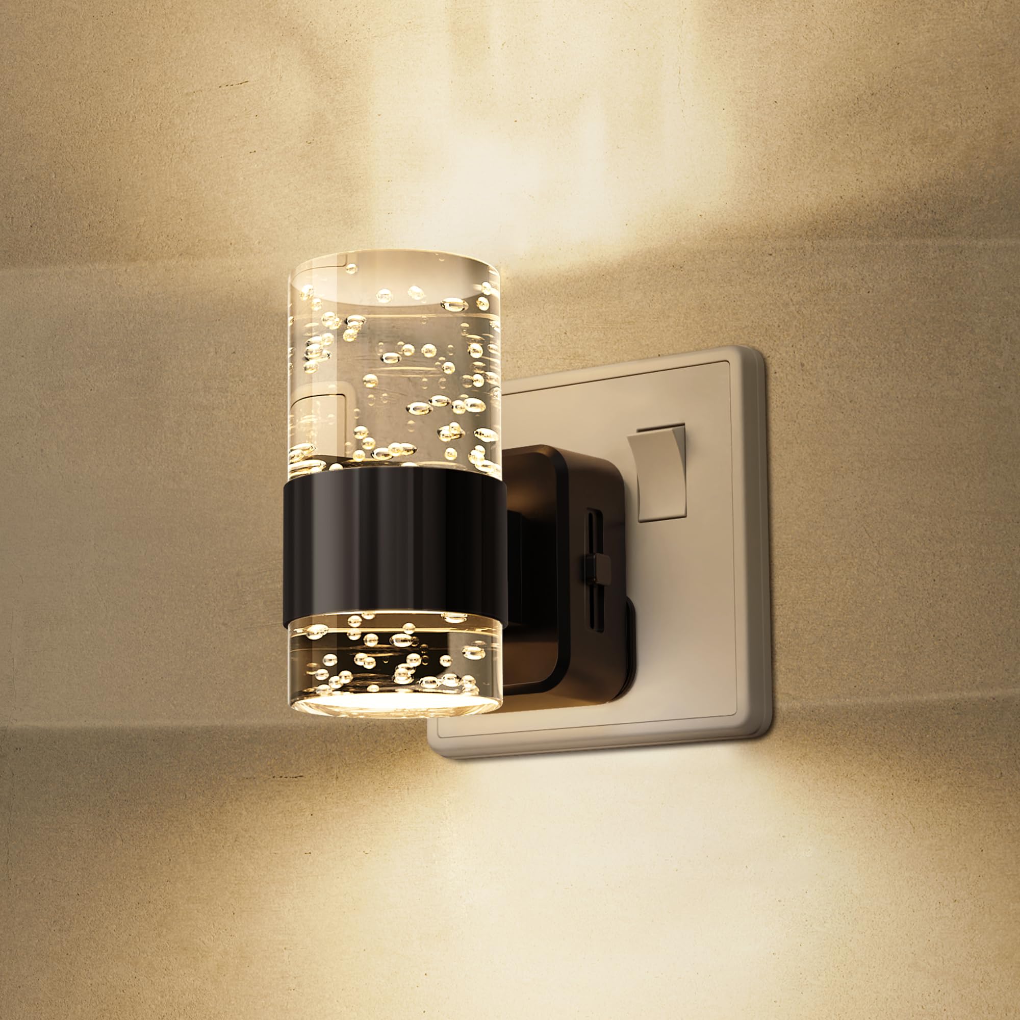 LOHAS-LED Night Light Plug in Wall, Acrylic Night Light, Dusk to Dawn Sensor, Adjustable Brightness 0-100LM, Warm White 3000K