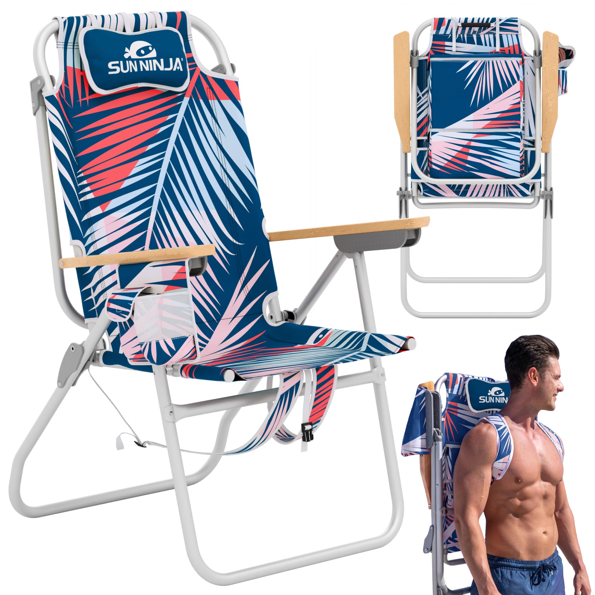 SUN NINJA Folding Beach Chair for Adults with 17" seat Height - 1pc