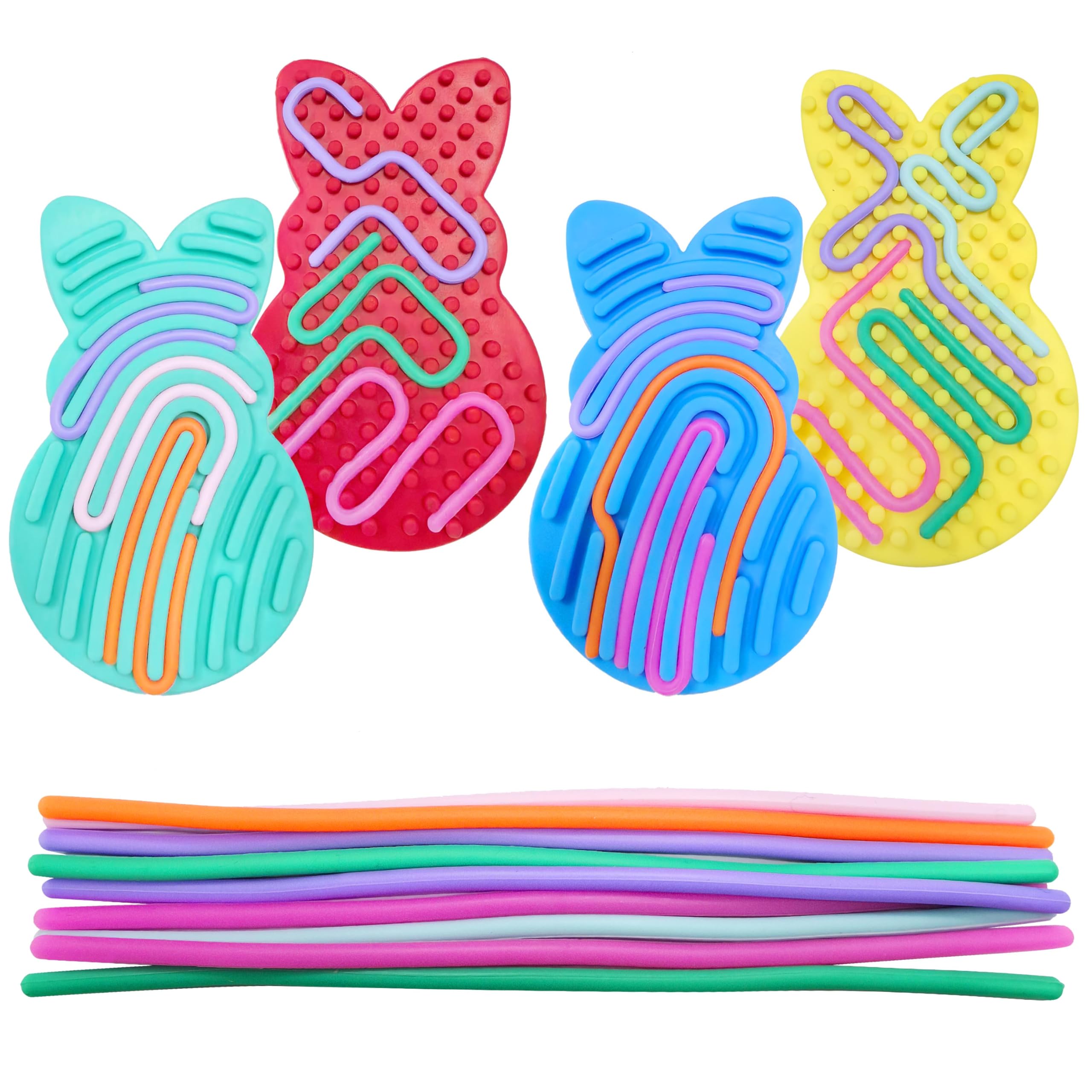 4 Pcs Easter Bunny Sensory Activity Board Toys Double-Side Silicone Fidget Toy for Kids Boys Girls Calming for Anxiety Easter Basket Stuffers Eggs