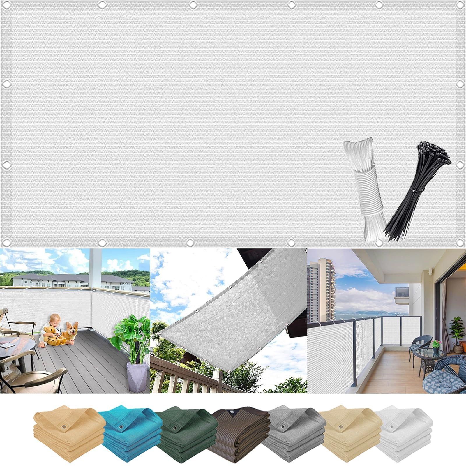 KLGFBDC UV Resistant Balcony Shade Sail 1x6m No Drilling Dustproof TearResistant Polyethylene Material Guarantee Privacy Cover with Grommets & Cord Ideal for Garden White