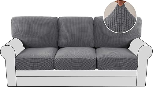 H.VERSAILTEX Fundas de sofá multipiezas para 3 cojines, de alta elasticidad, tela de sarga lavable con textura jacquard (3 fundas de asiento más 3