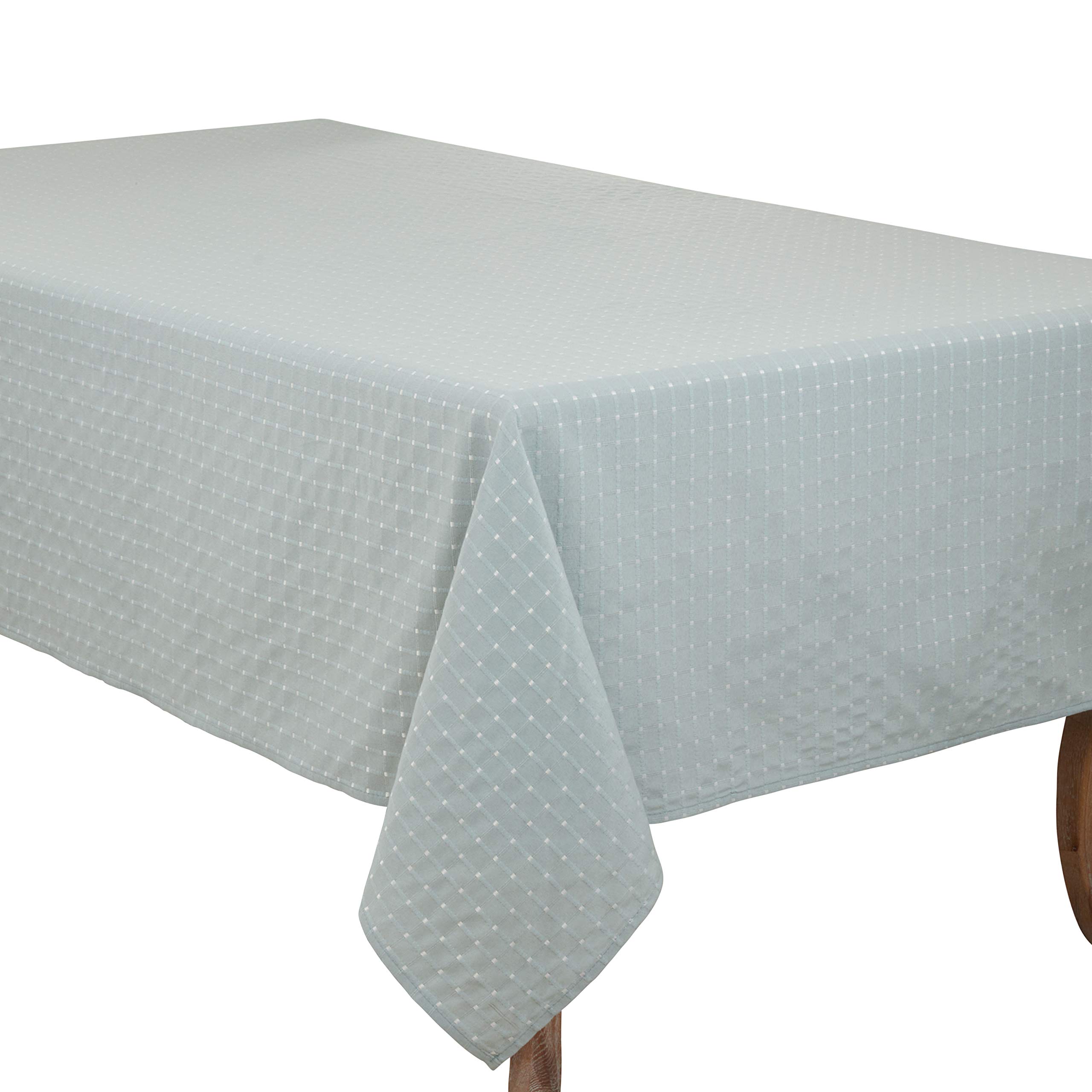 SARO LIFESTYLECousu Collection Stitched Line Tablecloth, 65" x 120", Aqua