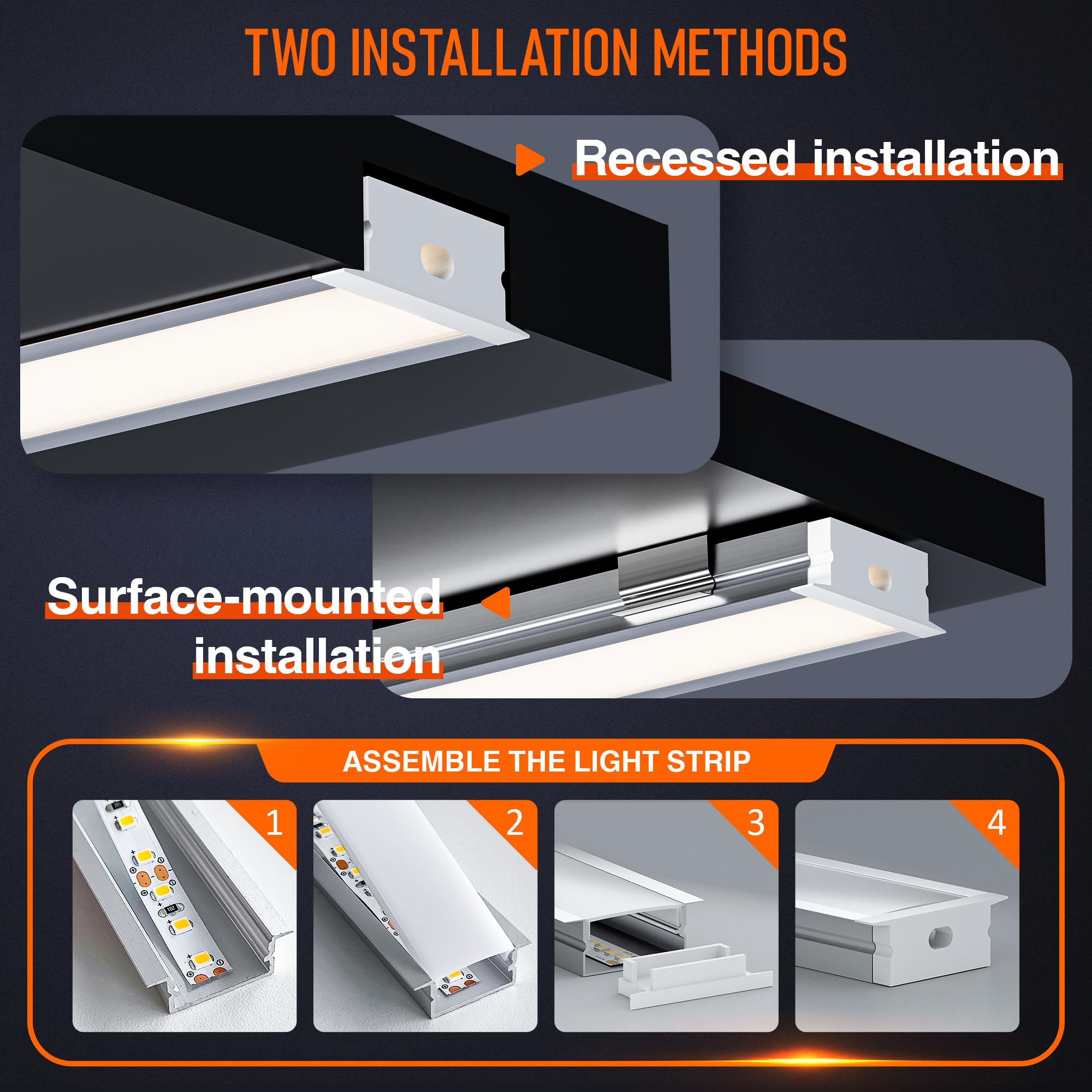 Riel LED – Perfil de aluminio 2 m x 12, perfil de aluminio para tiras de LED/tiras, canal LED, barra de aluminio, dimensiones 19,7 x 10 mm, para techo y paneles de yeso, iluminación indirecta