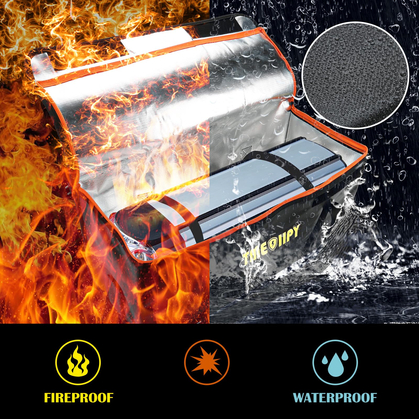 Sac Anti Feu Batterie Lithium pour Charge et Stockage Batterie Li-Po VAE | Résistant à 1800°F, 3 Couches, Étanche, 56x22x24 cm, Portable – Idéal Maison, Camping, Voyage. Pour E-Bike, Li-Po, Powerbank