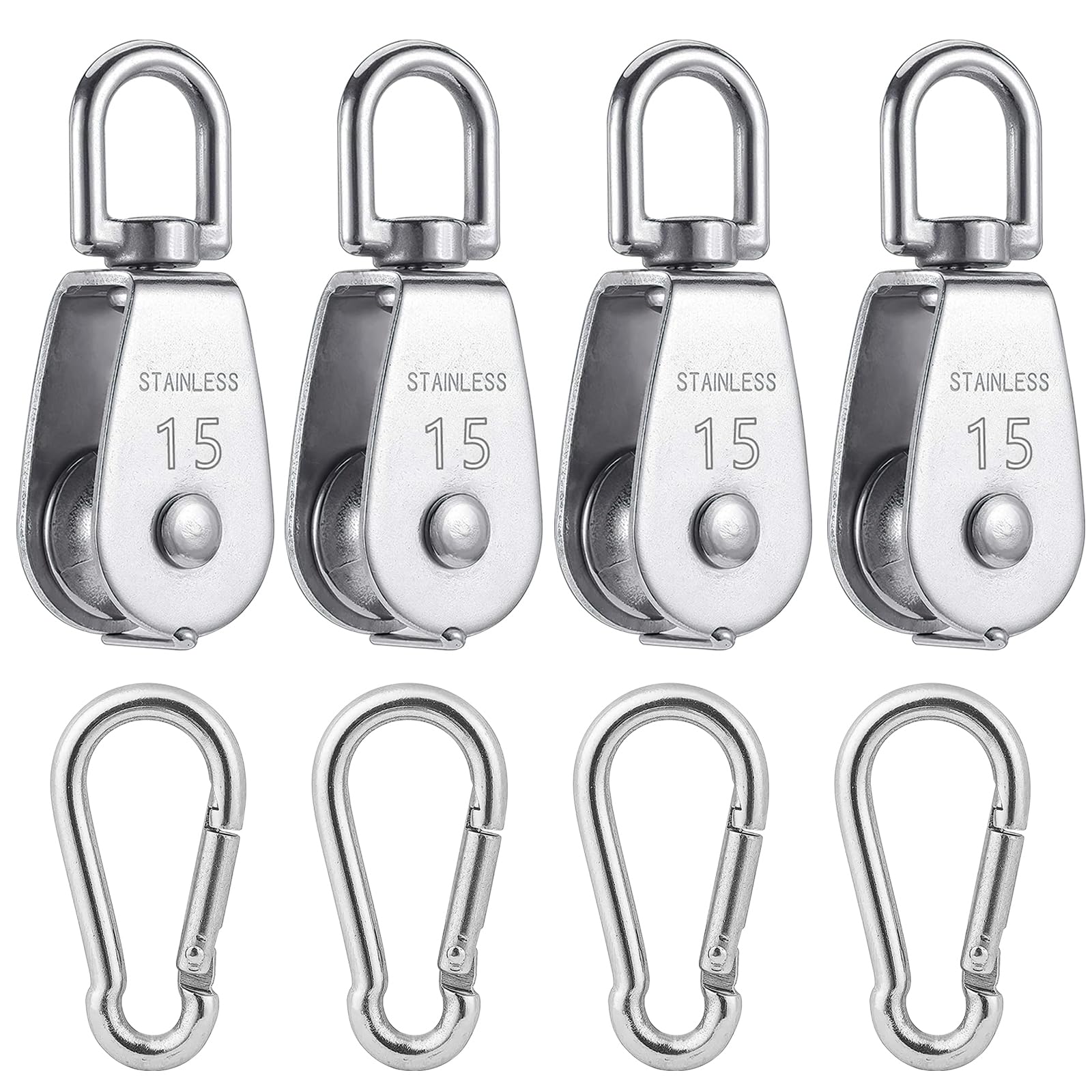 Set Di 8 Pulegge In Acciaio Inox Con Moschettoni - Per Funi Fino A 6.7mm, Carico 35kg - Foto 3