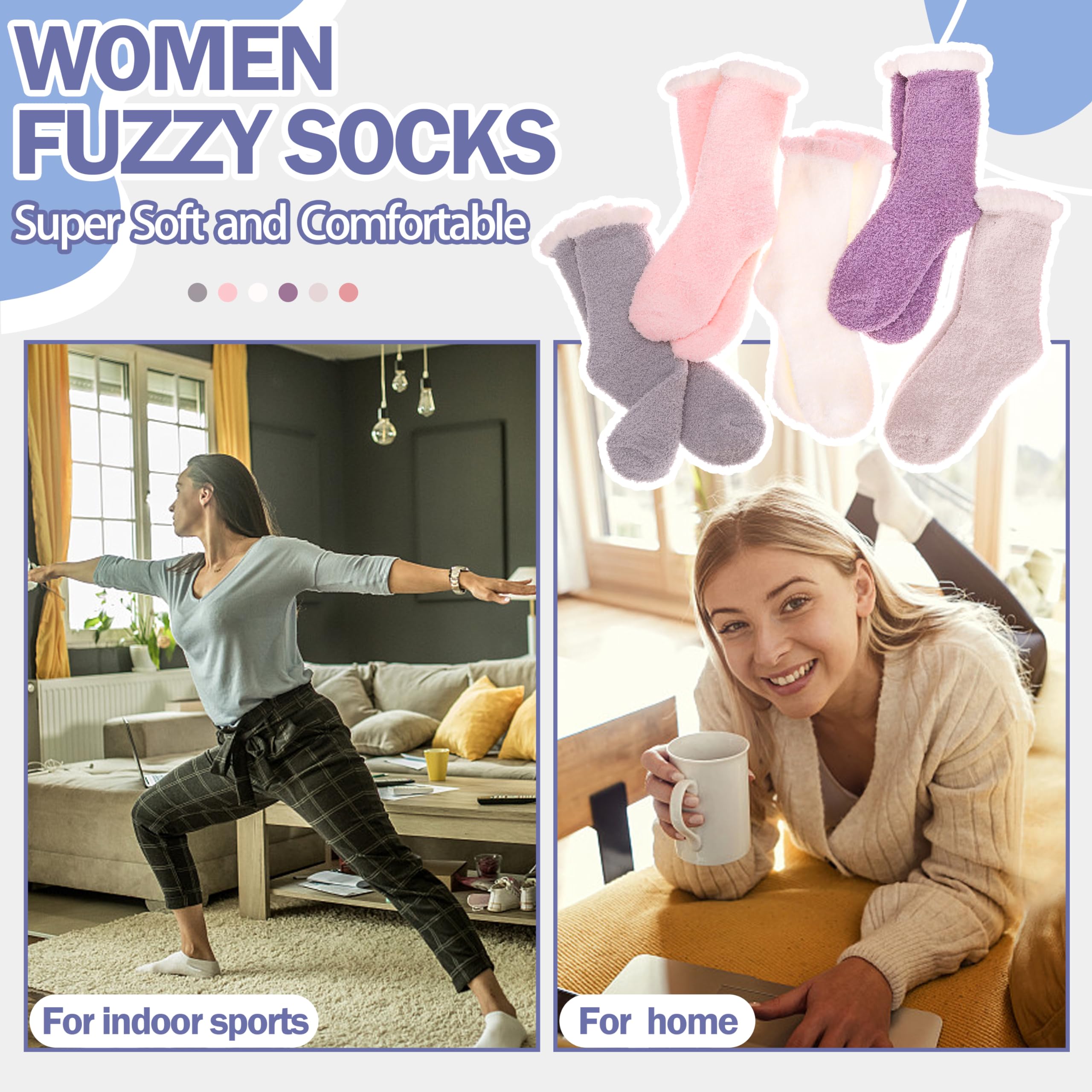 ANTSANG Womens Fuzzy Socks Fluffy Slipper Cozy Cabin Winter Soft Fleece Warm Comfy Thick Christmas Gift Socks: One Size Candy