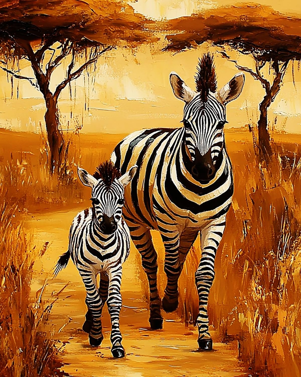 Liubaishi Multicolour Paint By Numbers For Adults, Zebra Mother And Baby, 40X50 Cm Acrylic Canvas Kit With 3 Brushes