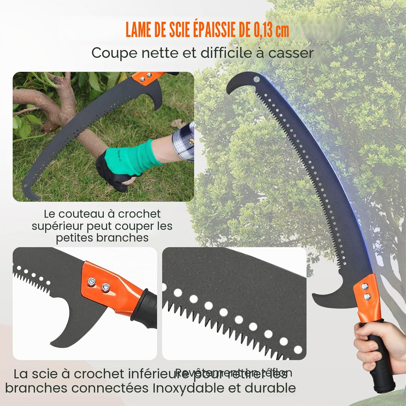VEVOR Scie à Élaguer Télescopique 2,24-8,24 m Scie à Perche Extensible Lame en Acier Tranchant Scie d'Élagage avec 8 Poteaux Fibre de Verre Ciseaux Coupe Branches Hautes pour Élagage Palmiers Arbustes