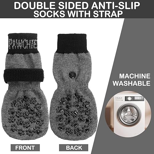 Miniatura 4 de PAWCHIE Calcetines antideslizantes para perros para suelo de madera dura con correa para interiores, protector de patas de punto, control de tracción