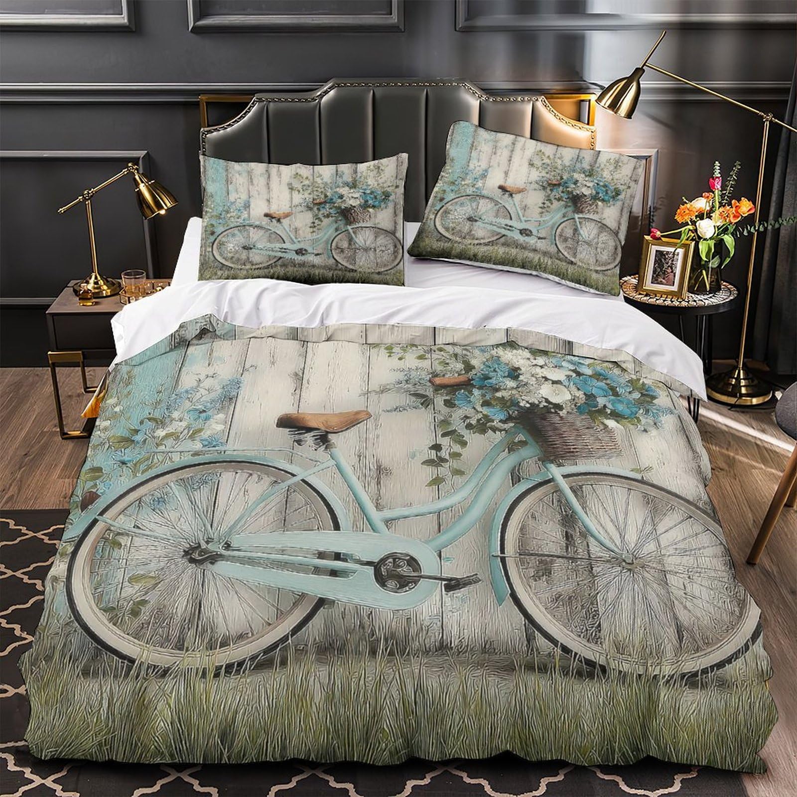 Vélo Vintage drap de couette 140x200 en microfibre avec 2 taies lit simple enfant et adolescents