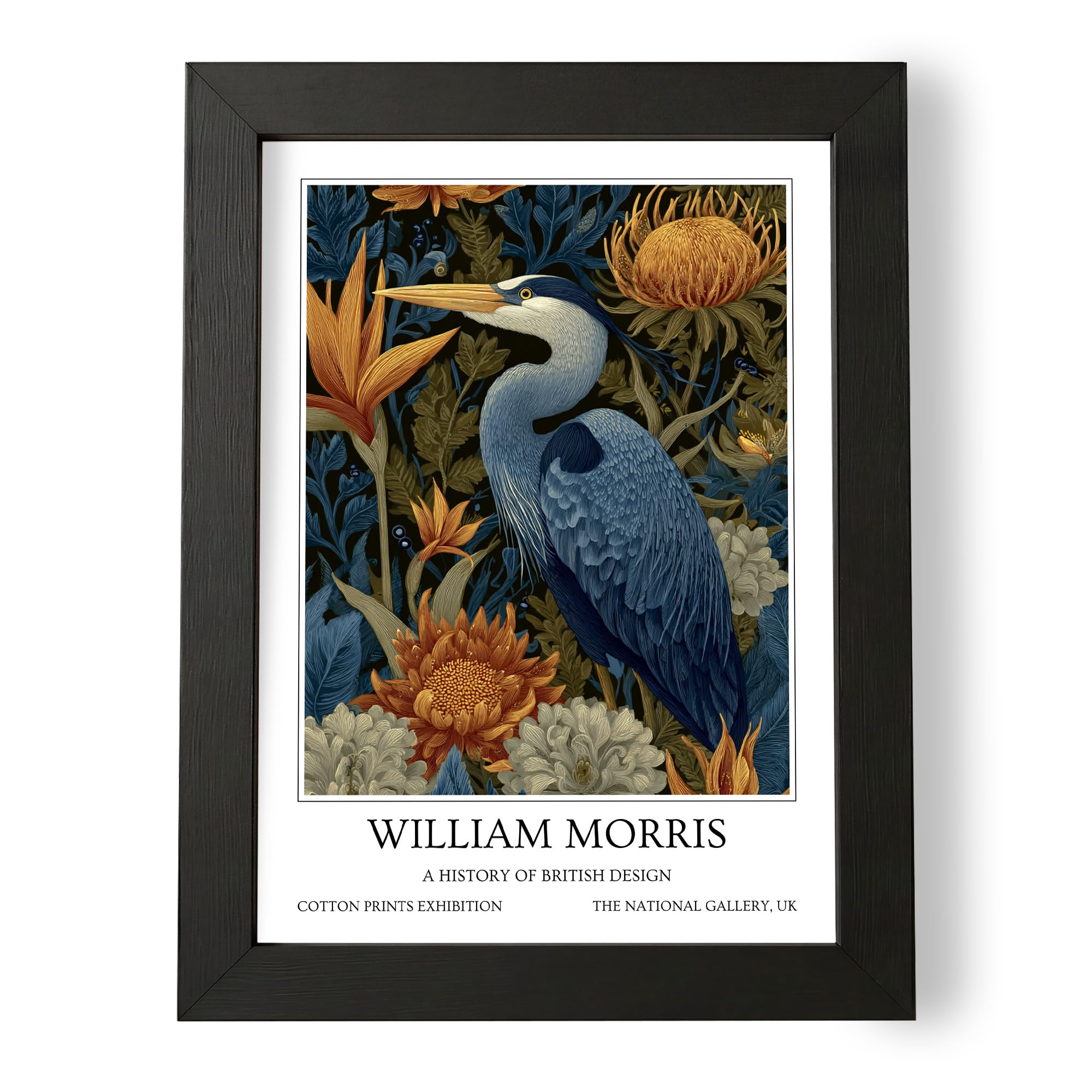 Fans Favourites William Morris - Vintage Art Noevua British Prints, Botanical Wall Art, A History of British Design Collection (Blue Heron, A4, Framed)
