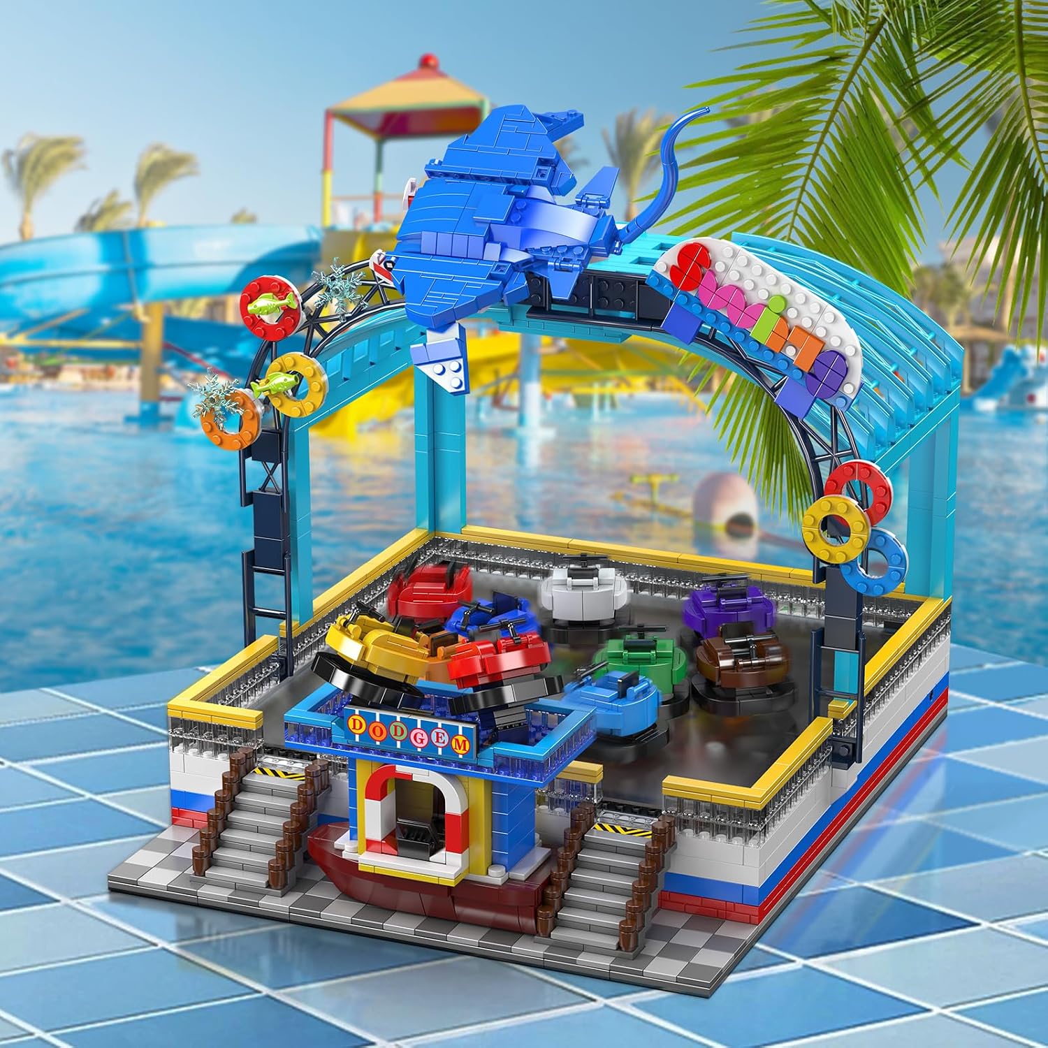 Mould King 11018 Bumper Boat Ride Building Kit 2044+ Pieces Amusement Park Model with Motor & Remote Control STEM Mechanical Toy for Collectors Adults