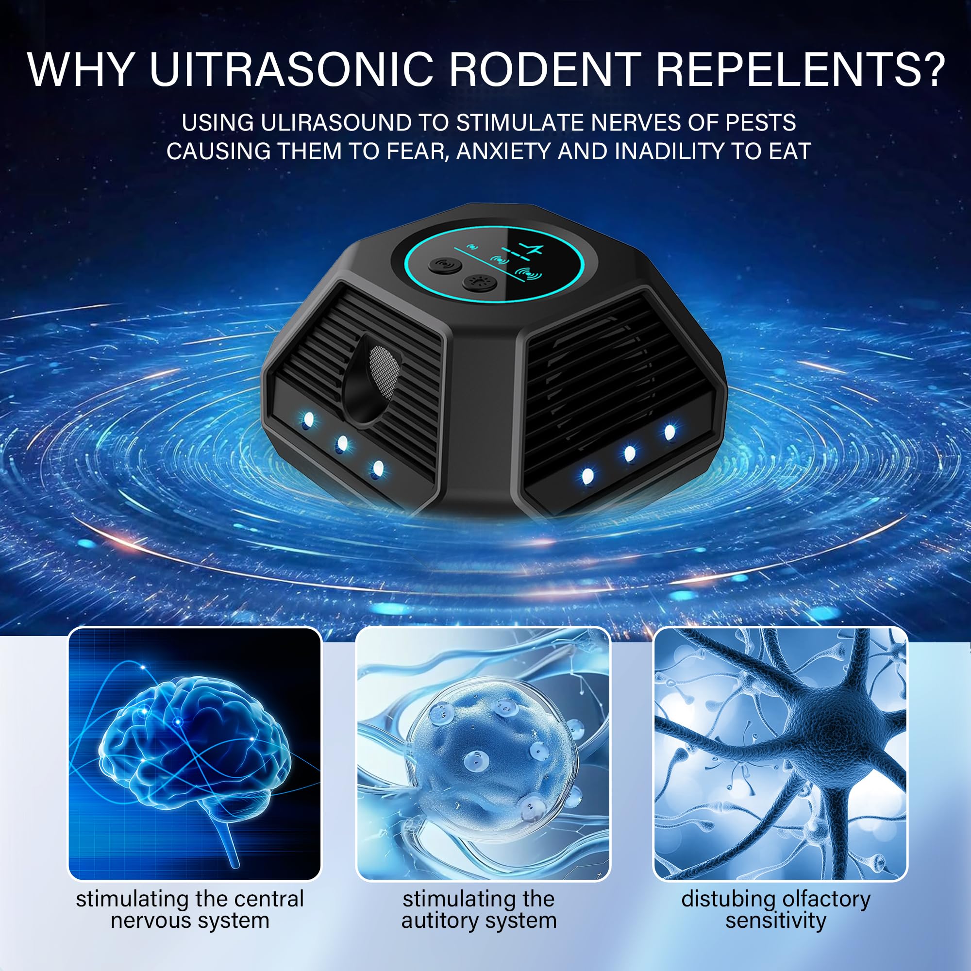 Innen- Ultraschall Maus und Ratten 360°,Gerät Ultraschall Maus Mit Stroboskoplichtern und PIR,für Haus, Keller, Garten, Mäuse und Ratten,vertreiben ohne Chemie und Mäusefalle,300 m² Wirkungsbereich