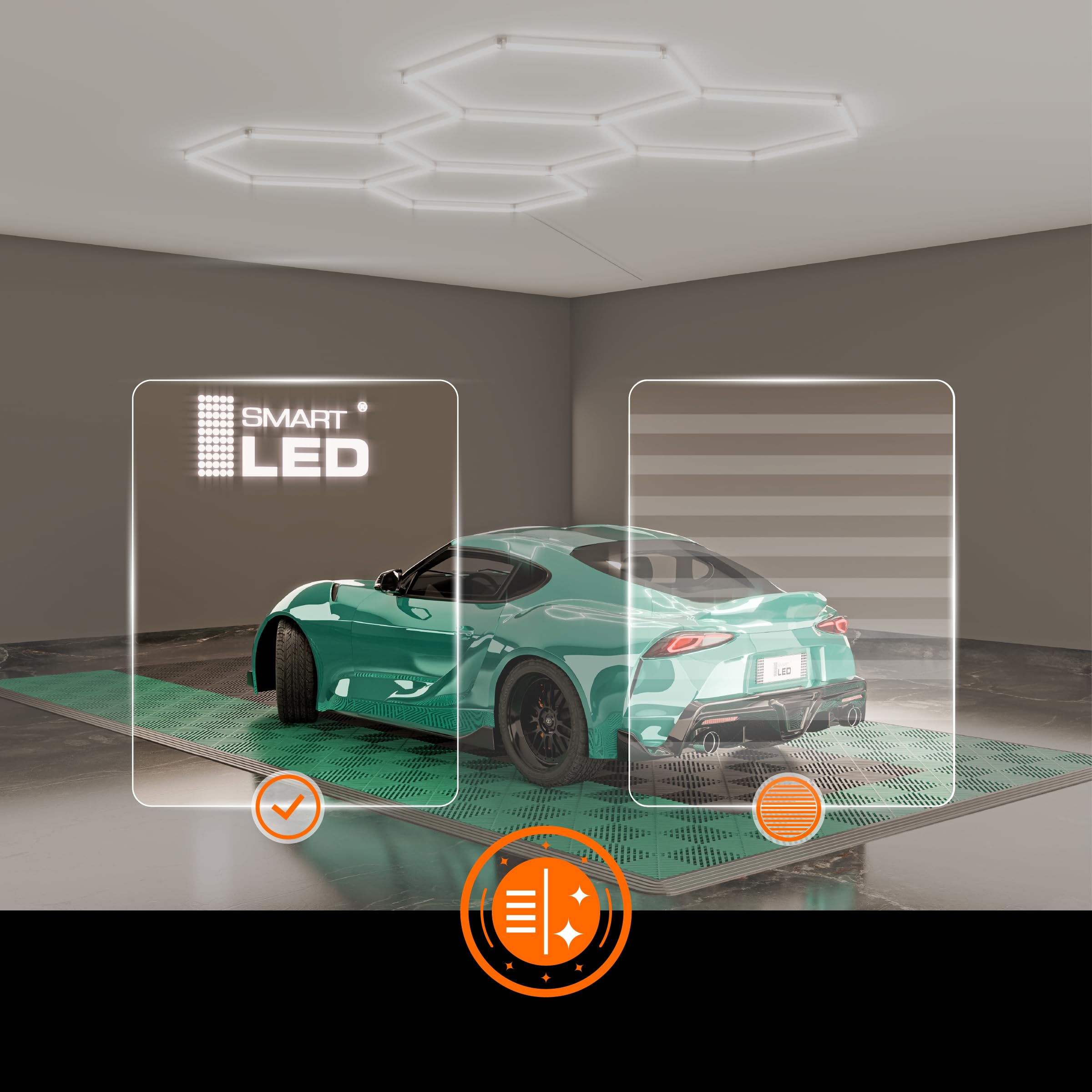 Hexagon LED Deckenlampe 248x97 cm – 16er Set Werkstattbeleuchtung 128W 14720lm – 4000K neutrale Farbe – IP54 flimmerfrei – LED Garagenbeleuchtung, Tattoo, Detailing, (248 x 97CM, neutrale Farbe)