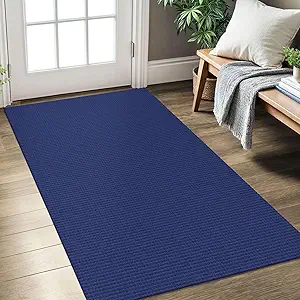 KOZYFLY Rugs for Entryway 3x5 ft Washable Area Rug Non Slip Rubber Backed Entry Rug Woven Indoor Door Mat Cotton Kitchen Rugs Floor Carpet for Entryway, Foyer, Backdoor, Royal Blue/Navy