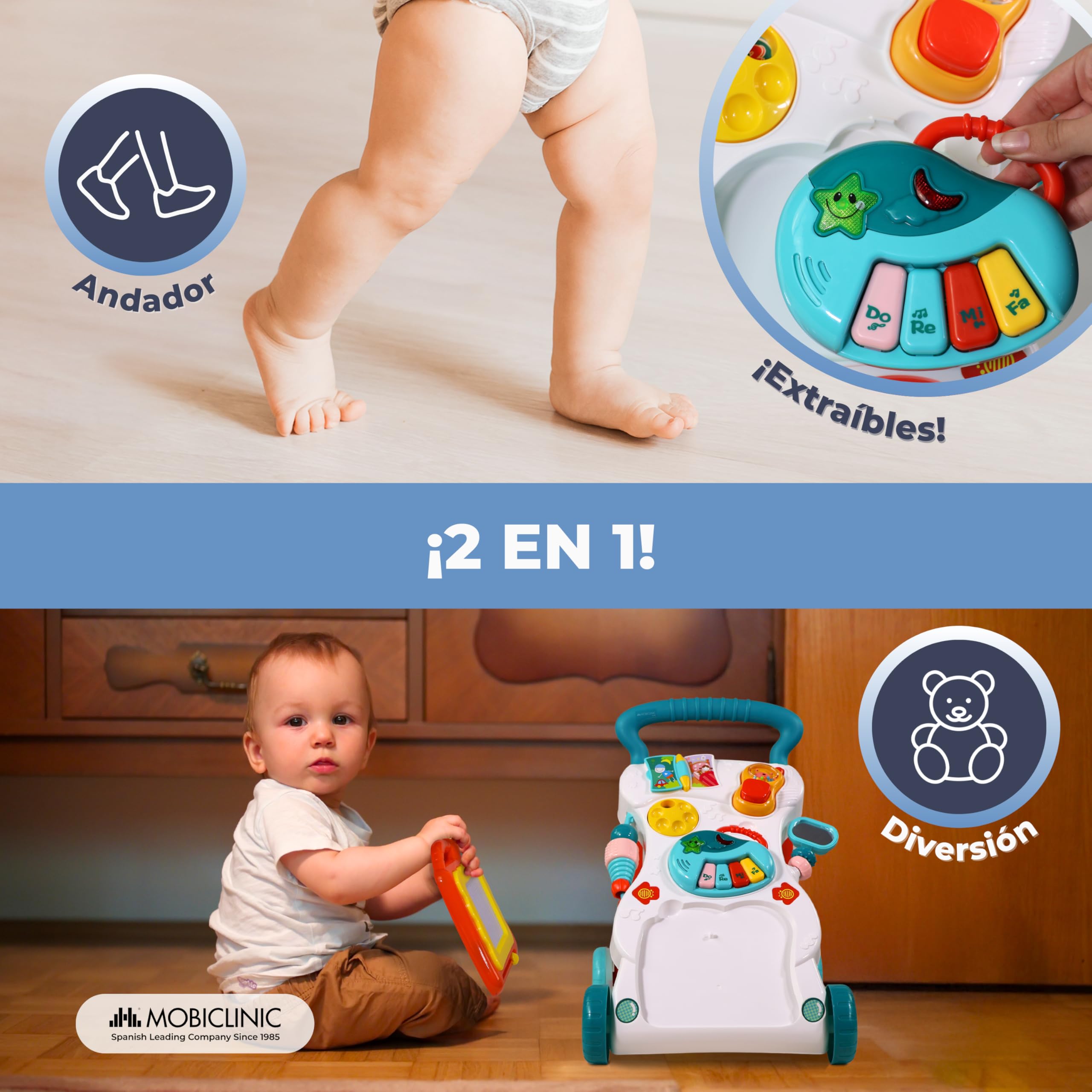 Mobiclinic®, Andador para Bebés, Con Música y Luces, Velocidad Ajustable, Juguetes Extraíbles, Master, + 6 meses, Centro de Actividades Educativas, Estable y Seguro, Multicolor — view 3