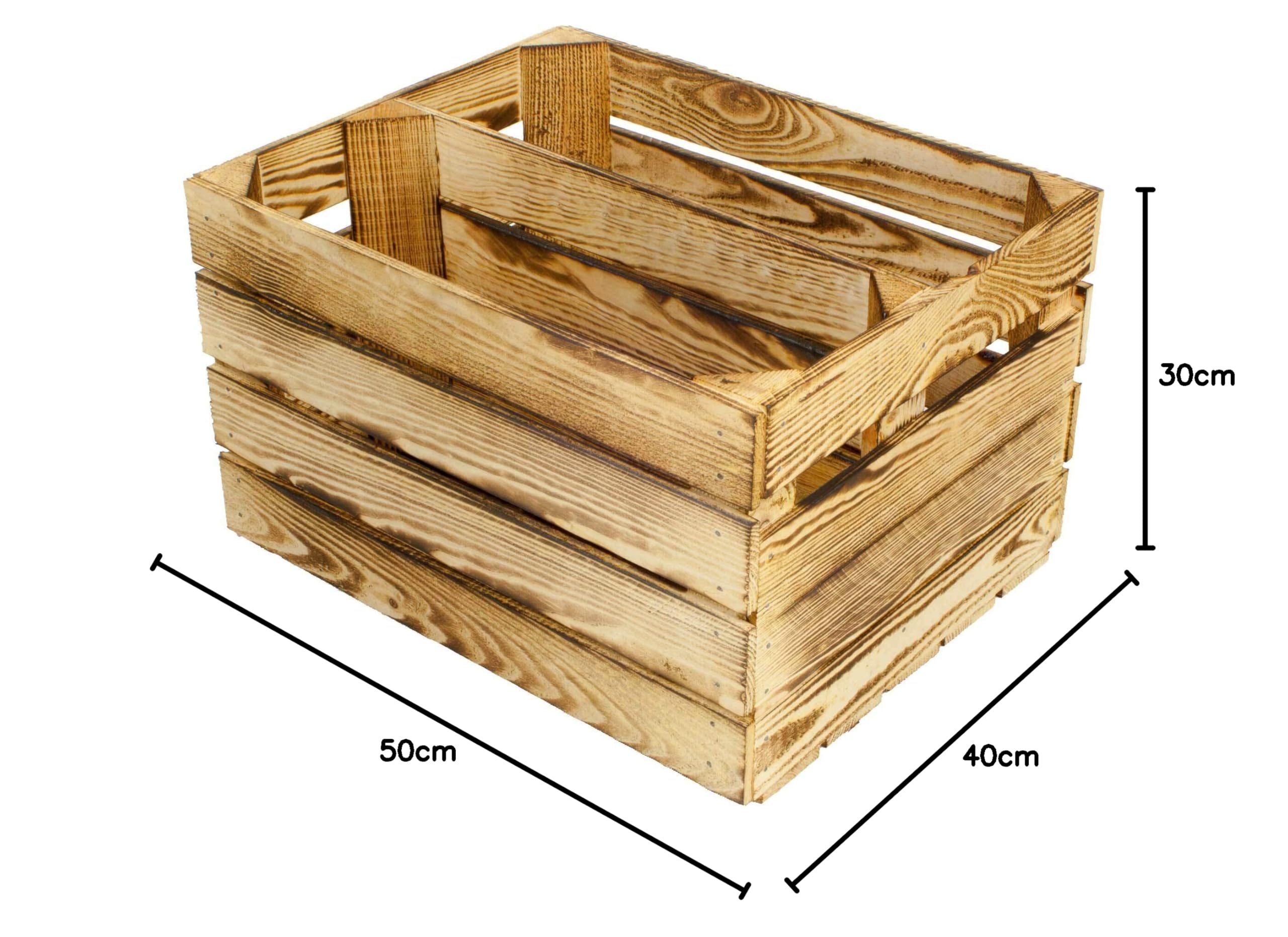 3er Set Schuhregal Bücherregal Weinkiste Obstkiste als Regal - Geflammt - Holzkiste Dekokiste (50 x 40 x 30 cm)
