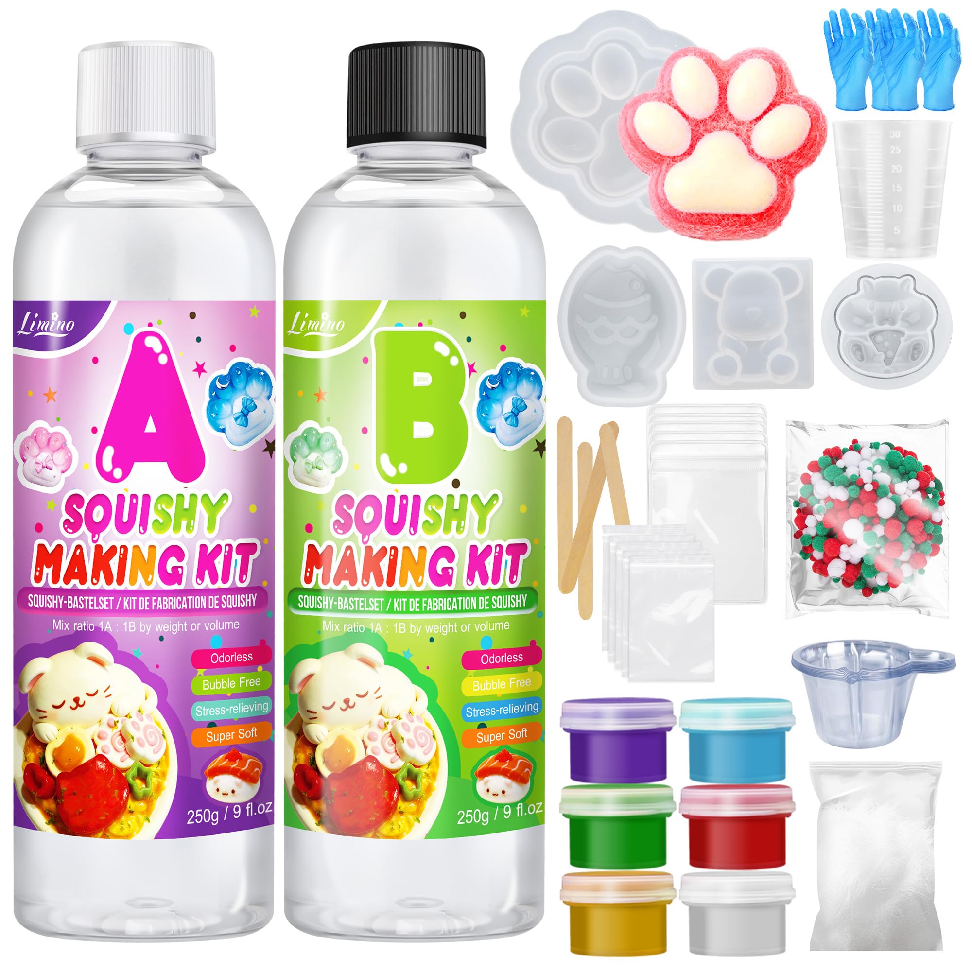 Zestaw do robienia płynnego silikonu - stosunek AB 1:1 Mieszanka super miękkiej gumy silikonowej do Squishy Maker, idealny zestaw do robienia prezentów do łagodzenia (przezroczysty, 500g)
