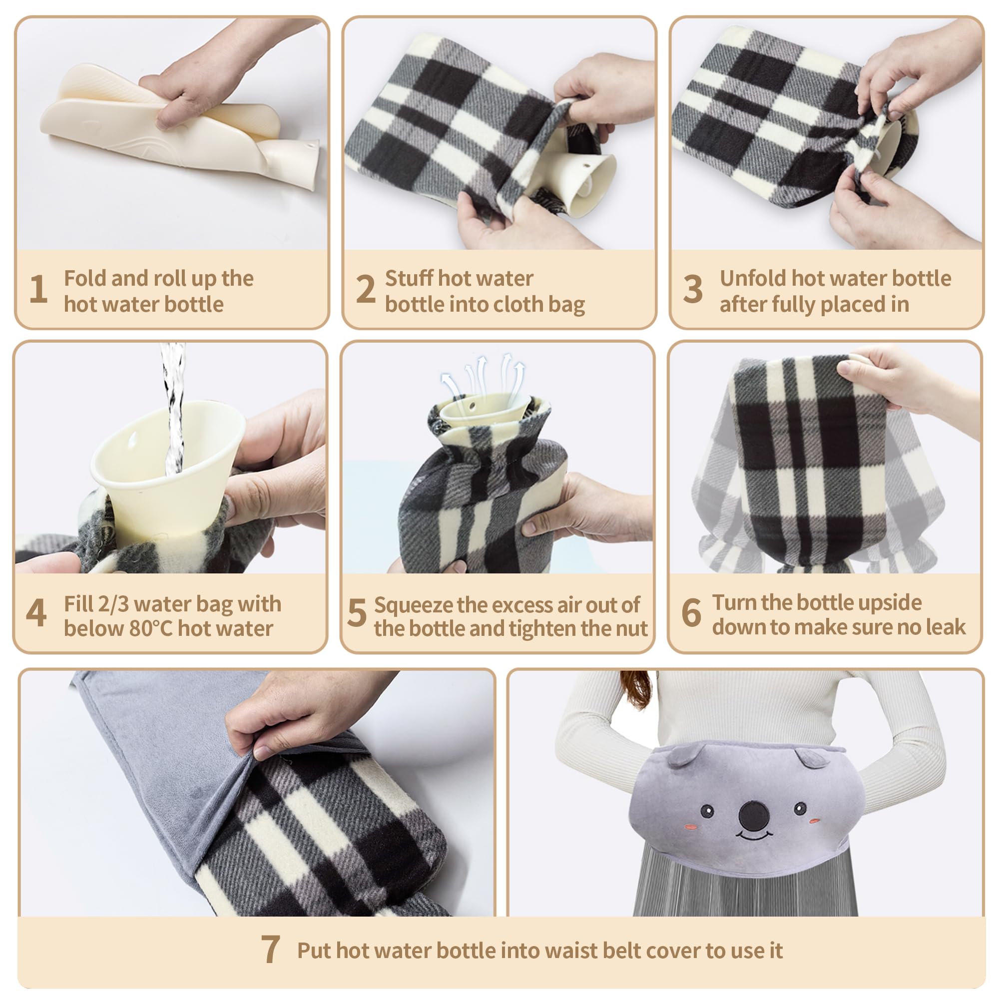 Bolsa de agua caliente, bolsa de agua caliente de goma con cubierta suave para la cintura para cuello y hombros, espalda, manos, piernas, cintura cálida (2 L)