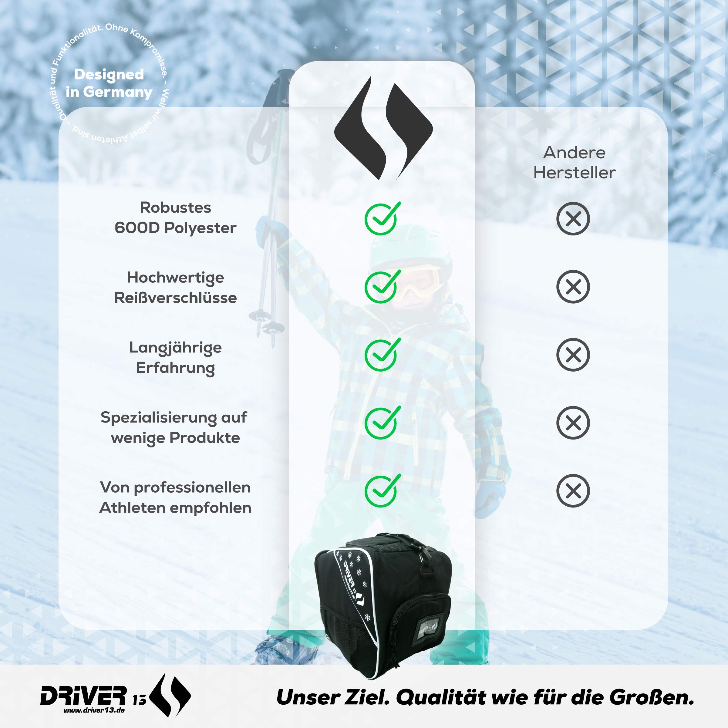 Driver13 borsa scarponi da sci per bambini (bootbag), borsa per scarponi da sci e boots snowboard, maniglia, nero
