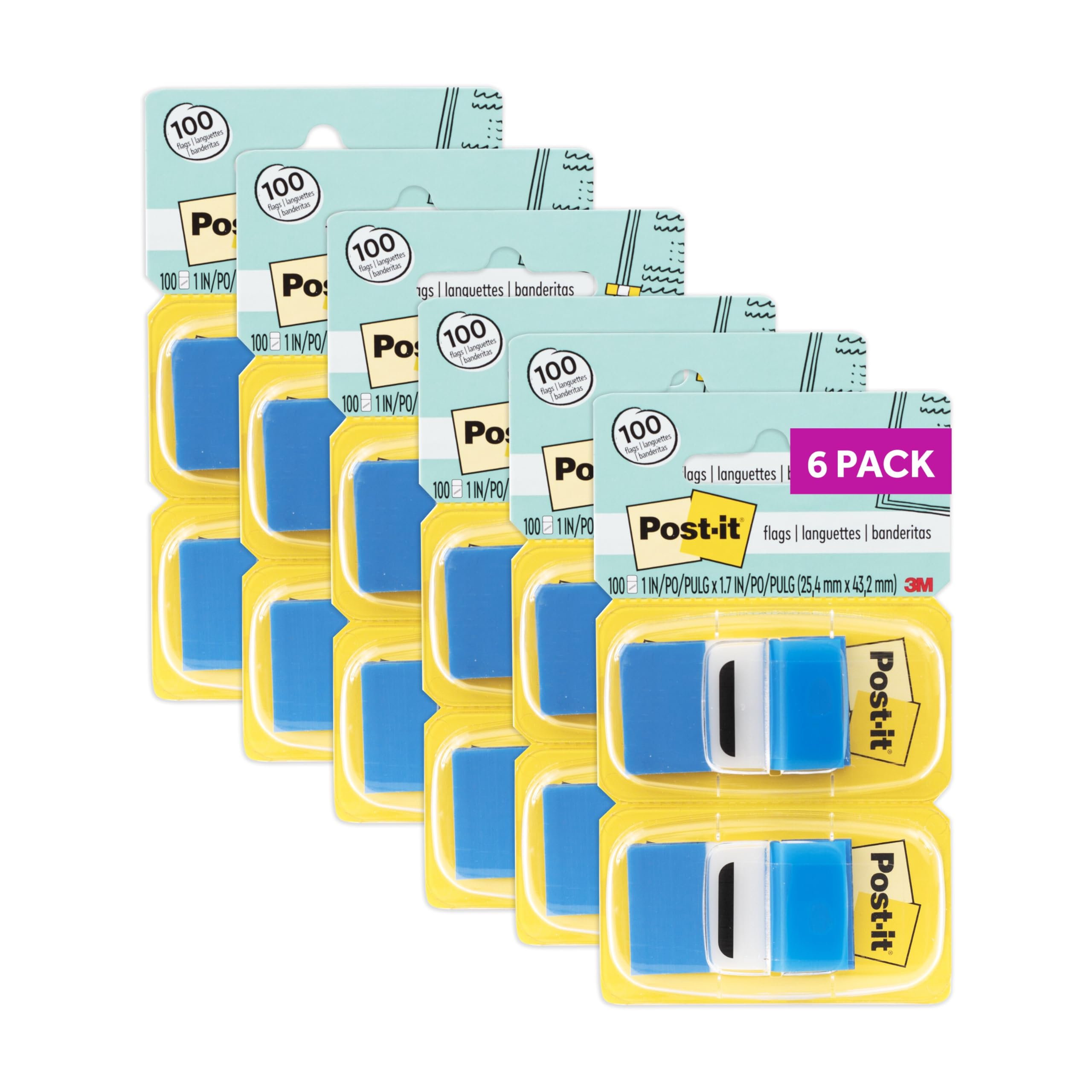 Post-it Flags Value Pack, 50/Dispenser, 12 Dispensers/Pack, 1 in Wide, Blue (680-BE12)