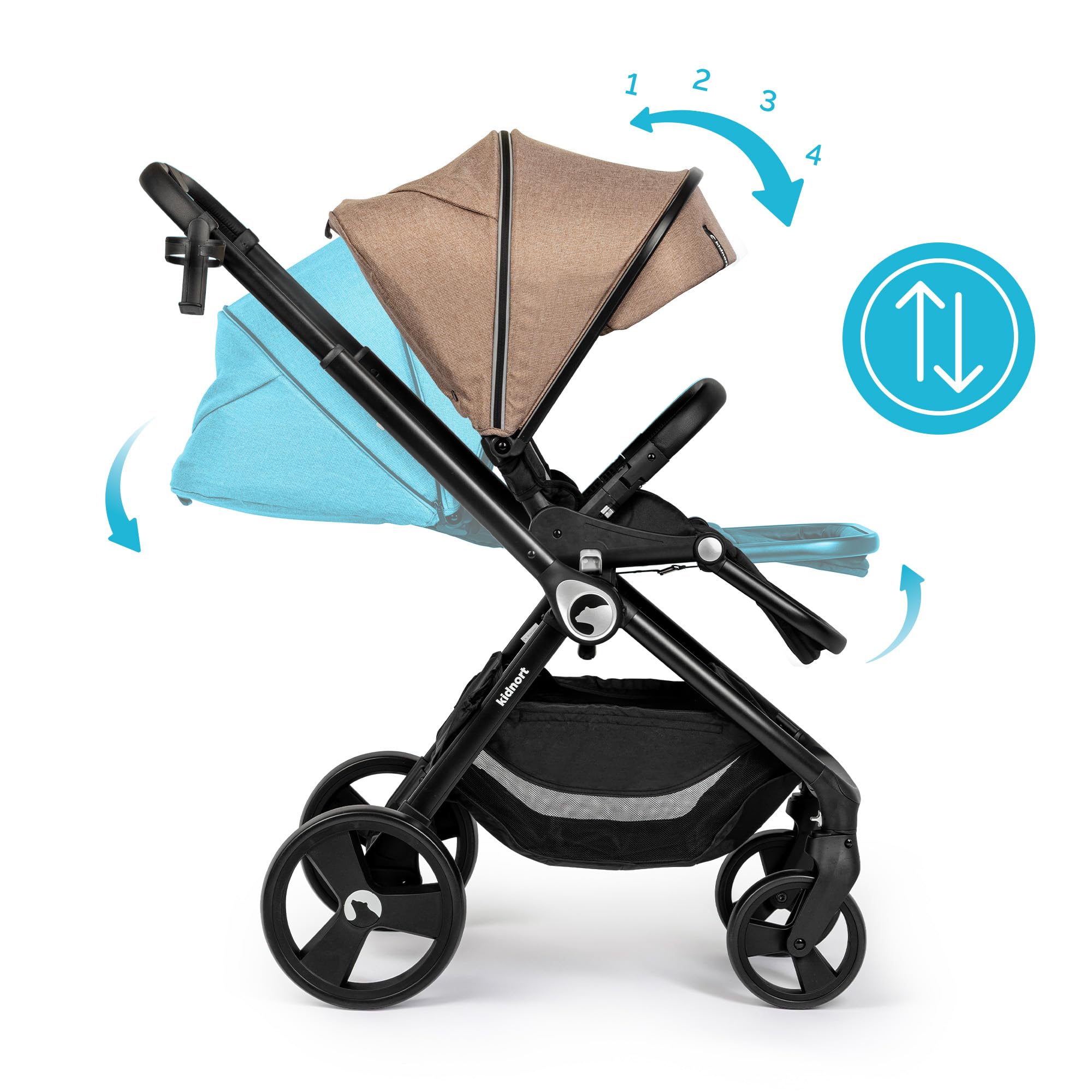 Isbjörn Kinderbuggy klappbar mit Liegefunktion, umsetzbare Sitzeinheit, große EVA-Räder mit Allradfederung, verstellbare Rückenlehne Braun