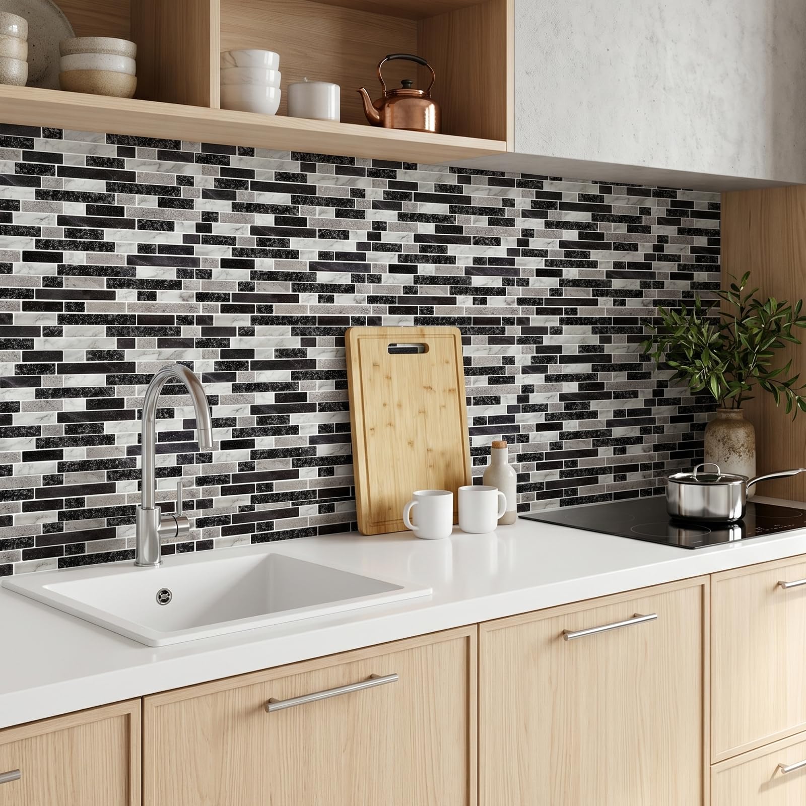 Adesivi per piastrelle, 10 pezzi, 30,5 x 30,5 cm, piastrelle adesive 3D per cucina e bagno, in vinile, pellicola per piastrelle da bagno e cucina, paraspruzzi (marrone, 10 pezzi)