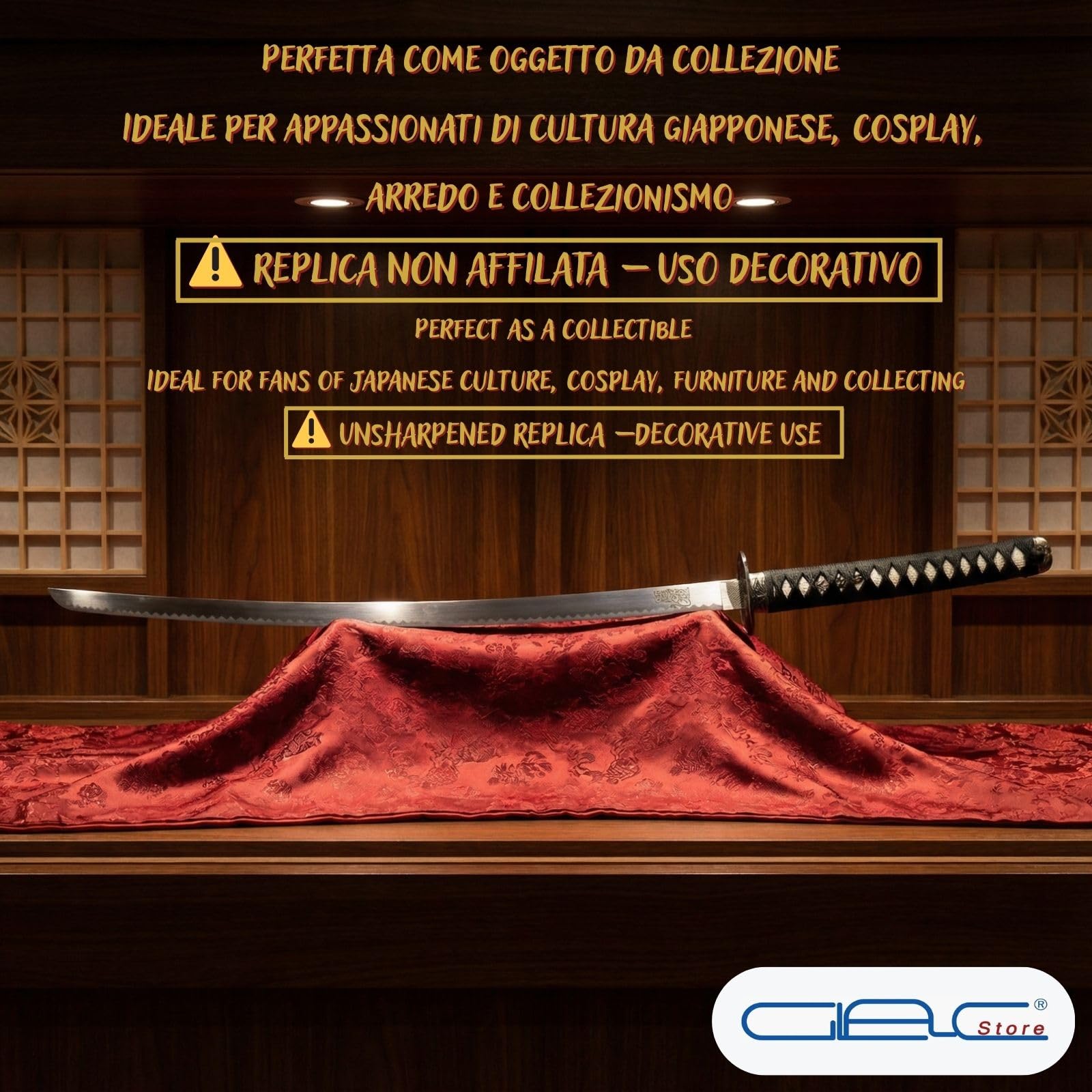 Katana Kill Bill Decorativa con Supporto incluso, Replica Non Affilata da Collezione, Spada Samurai 102 cm, 3 Modelli con Incisioni (Kill Bill 1)
