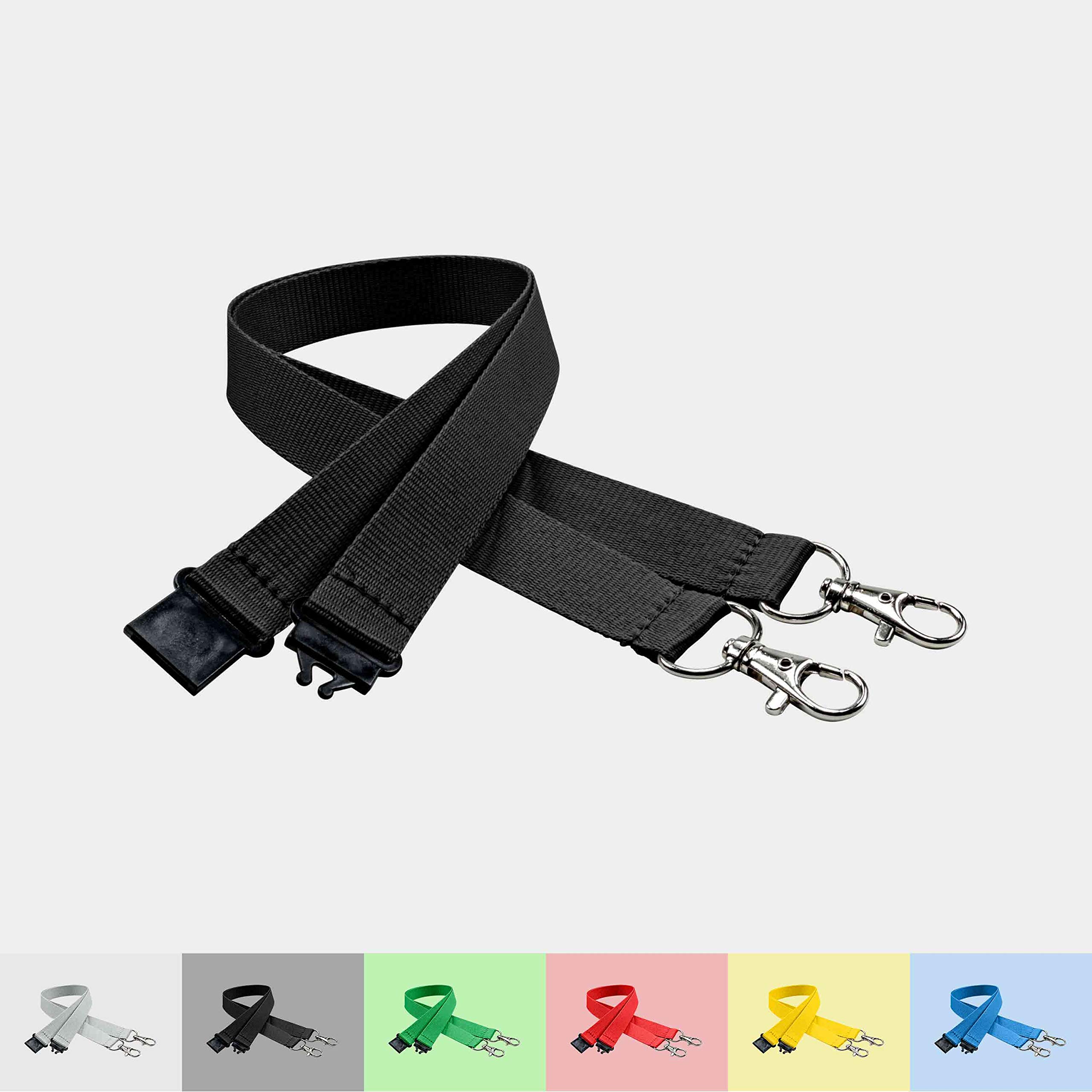 100er Pack Schlüsselbänder 20 mm, 2x easy going Haken, Sicherheitsverschluss, Schwarz