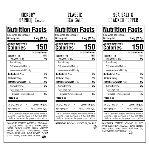 Miniatura 2 de Boulder Canyon Paquete Variado de Papas Fritas Estilo Kettle con Aceite de Aguacate, 18 Unidades - Sin Gluten, Sin OGM, Barbacoa Hickory, Sal Marina