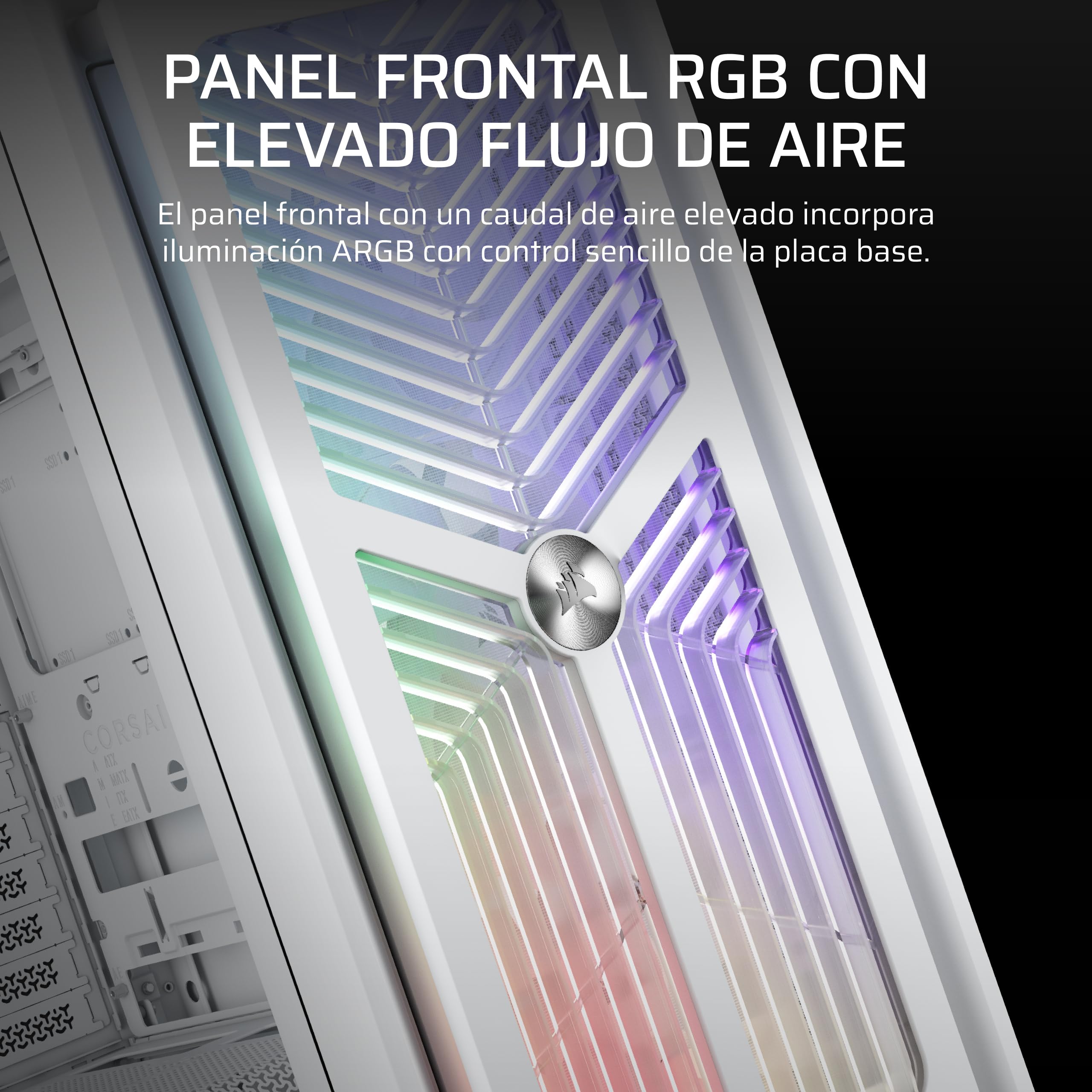 CORSAIR Frame 4000X RS Chasis para PC Modular ATX Semitorre – Blanco | Panel Frontal RGB, 4 Ventiladores RS120 PWM Incluidos, Sistema de Montaje InfiniRail, Brazo Anticaída GPU