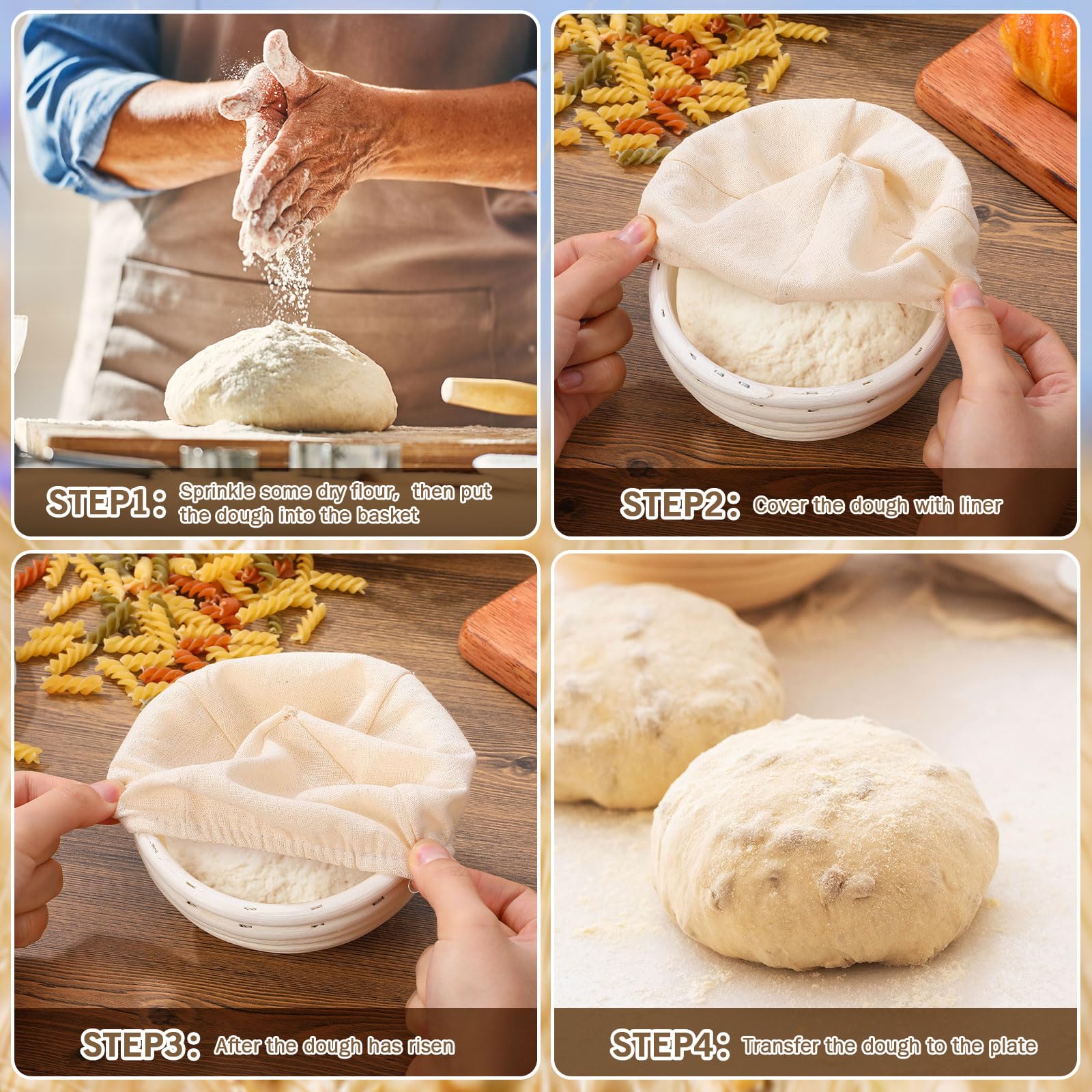 FoldTier 20 Stück Brotgärkörbe, 12,7 cm, rund, Teig, Sauerteigkorb-Set, Rattan, Bäckerei, Brotbackschale mit Leineneinsatz, Brotbackzubehör für Backstarter, Profis und Hobbybäcker