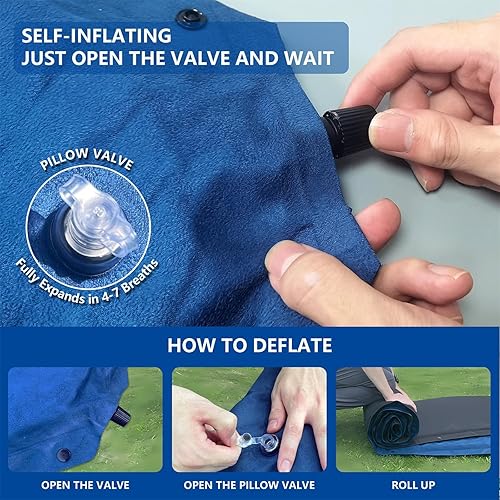 Miniatura 5 de Colchoneta de dormir doble para acampar con almohada, colchón de espuma viscoelástica de 2 pulgadas para 2 personas, almohadilla de campamento