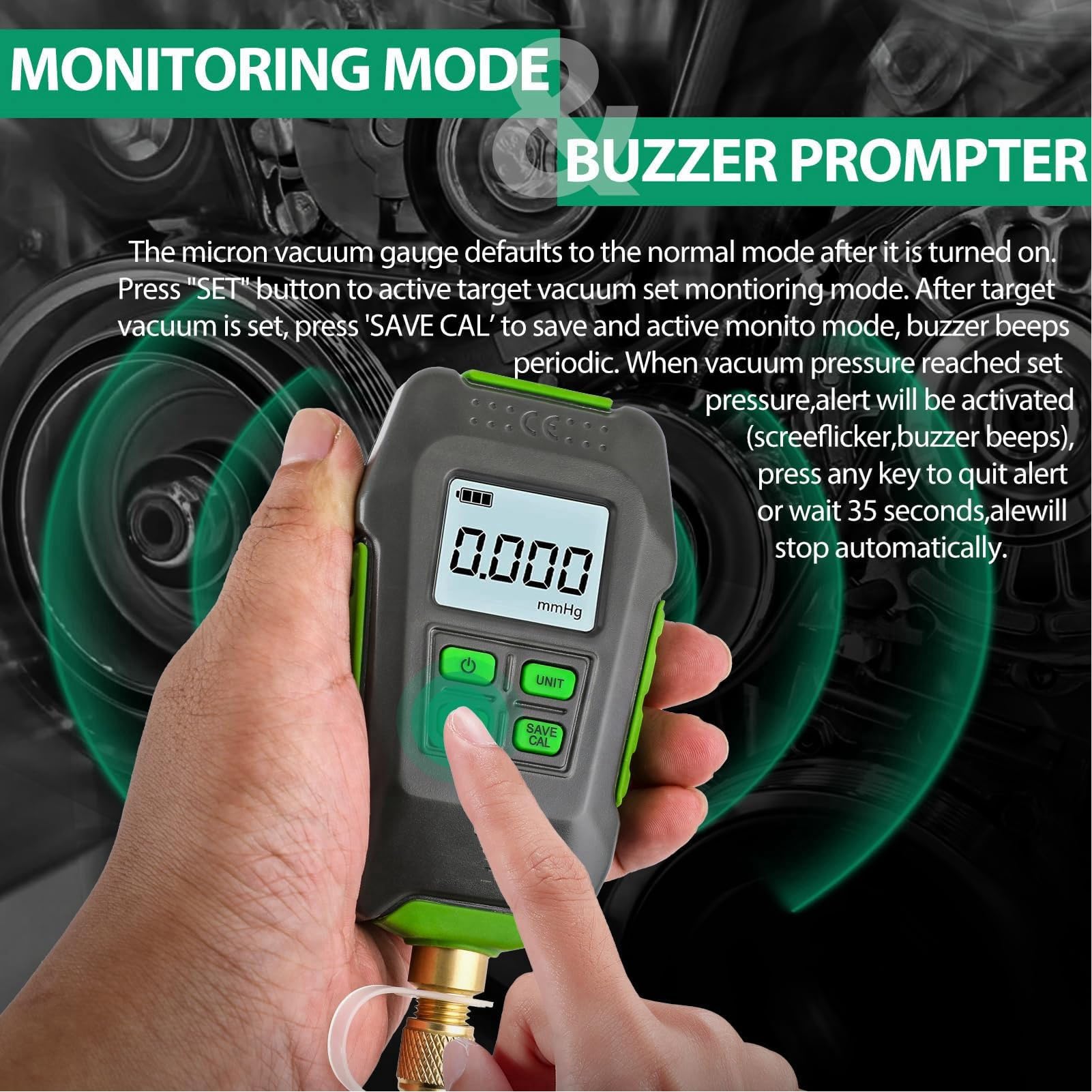 Fabater Medidor de Vacío Digital, Interfaz 20UNF de 7/16 Pulgadas, Medidor de Micras de Vacío con Pantalla Retroiluminada con Conector de Extensión para Entornos Atmosféricos