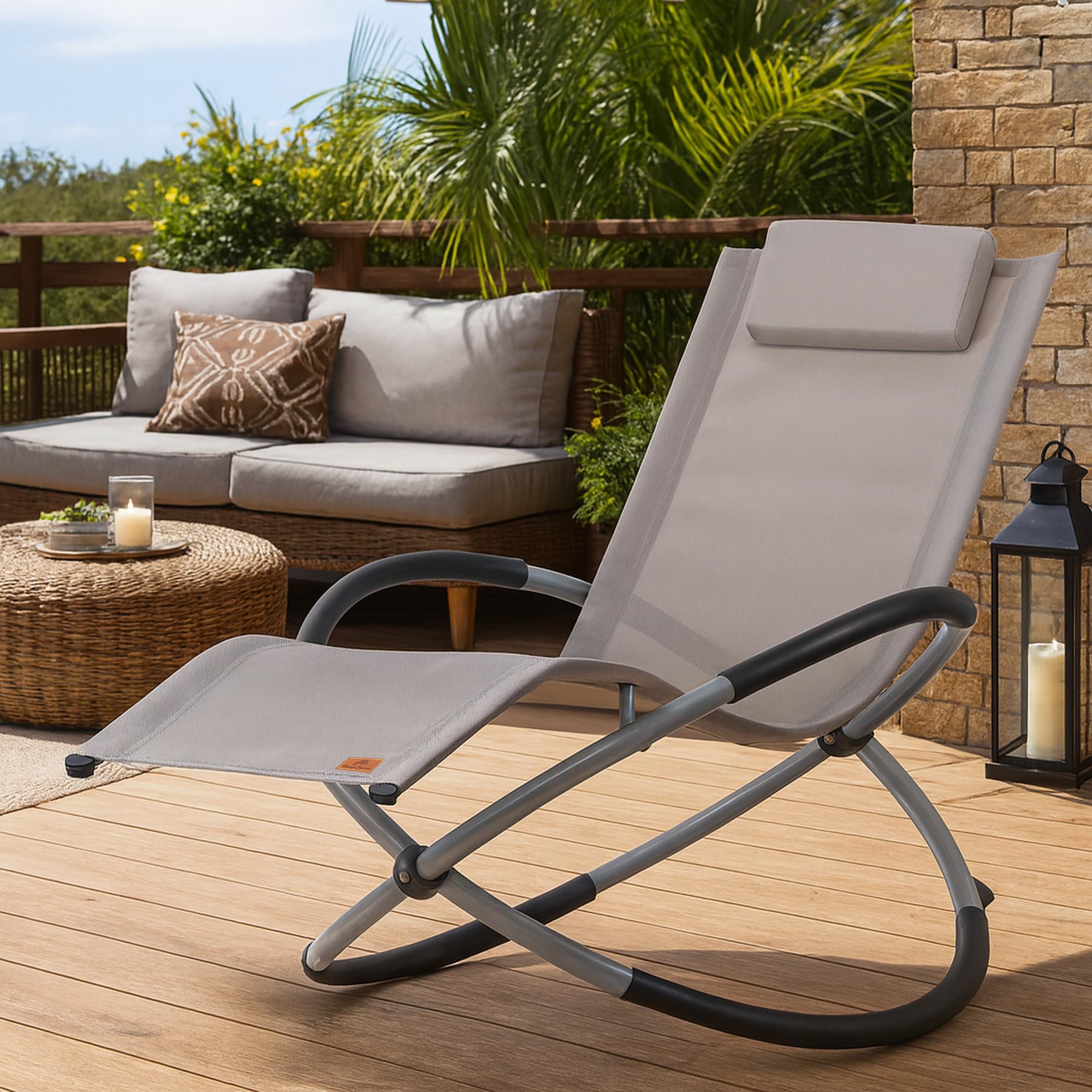 CampFeuer Tumbona Plegable con Cojín Extraíble | Mecedora Plegable | Tumbona para Exterior, Tumbona para Jardín | Silla Mecedora Reclinable para Terraza, Tumbona Relax | Tumbona Portátil