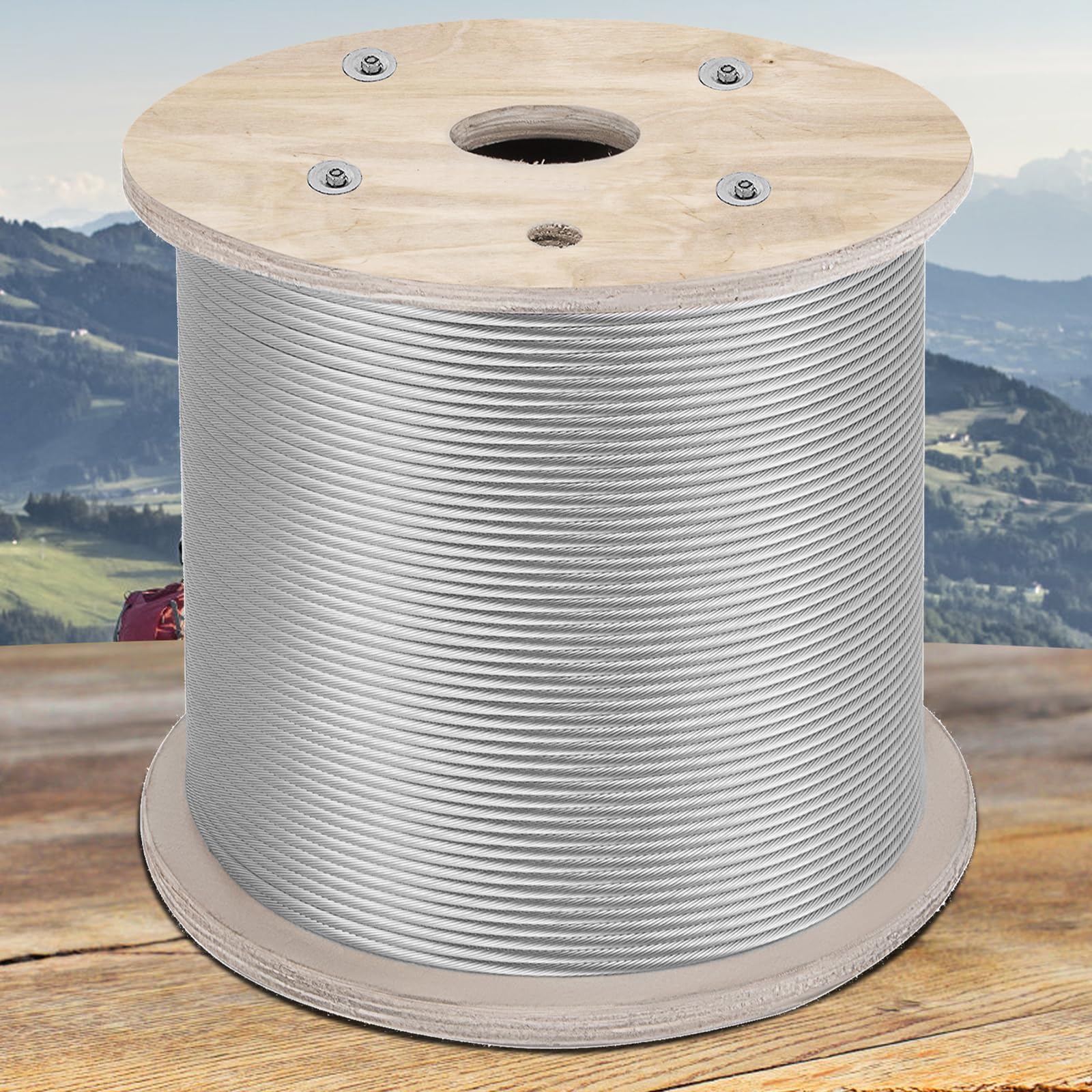 VEVOR Câble en Acier Inoxydable, 6,4 mm x 61 m, Câble Métallique Inox Tressé 7x19 Qualité Marine Résistance à la Rupture 2900 kg pour Garde-corps, Balustrade, Guirlande Lumineuse à Suspendre, Clôture