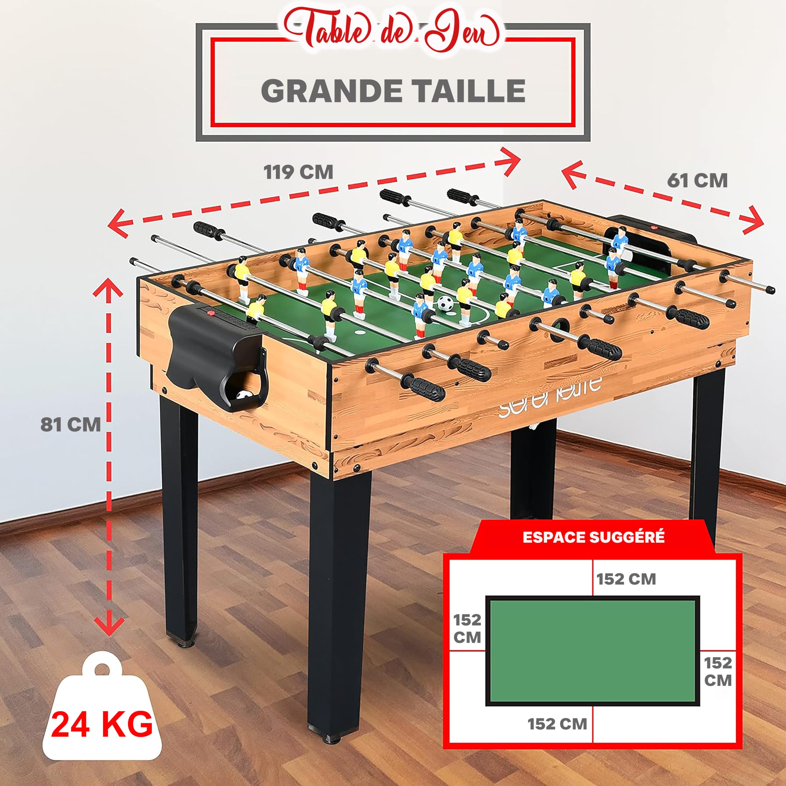 SereneLife Table Multi-Jeux 2-en-1/4-en-1/5-en-1 – Baby-Foot, Air Hockey, Ping-Pong, Billard, Shuffleboard – Table de Jeux d’Arcade Familiale, Accessoires Inclus (sur Pied)