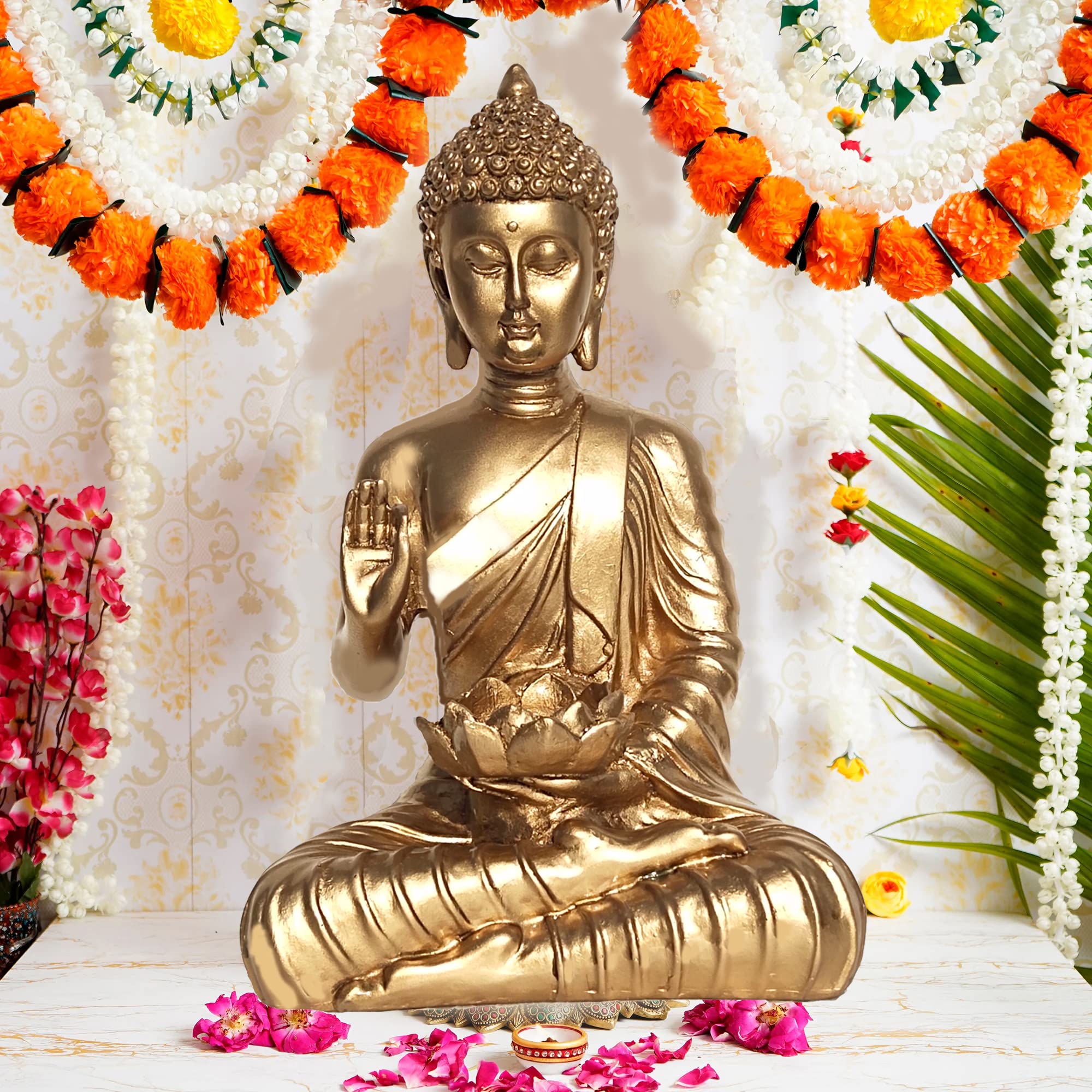 SN Handicrafts Buddha Statue Showpiece Idol with Lotus tealight for Home Decor & Living Room Unique showpieces for Gifting 1 pic