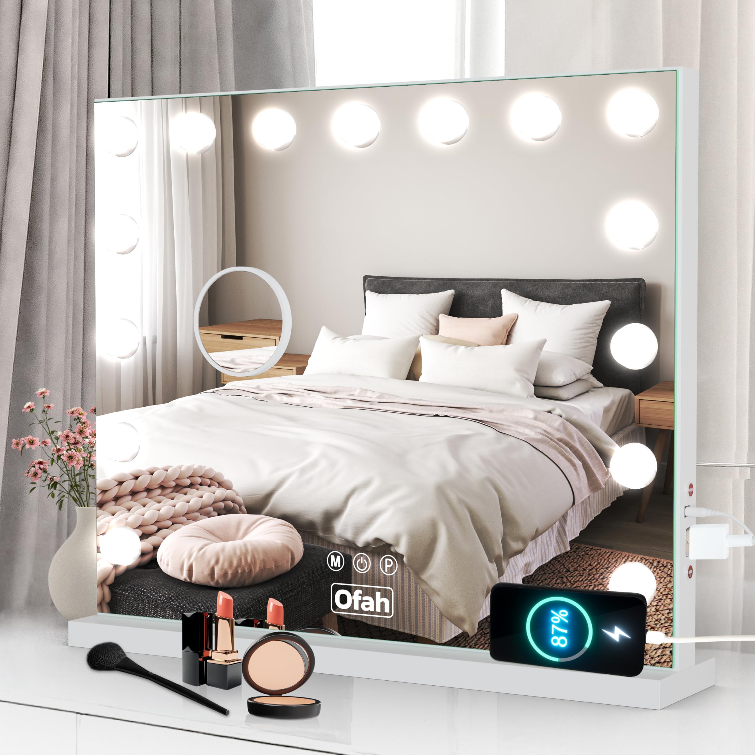 Vivo Technologies Light Hollywood Vanity Mirror With S, 58×48Cm Large Ed Makeup Accessory With 15 Dimmable Led Bulbs, Touchscreen Control, 3 Color Modes, Tabletop Cosmetic For Bedroom Or Dressing Room