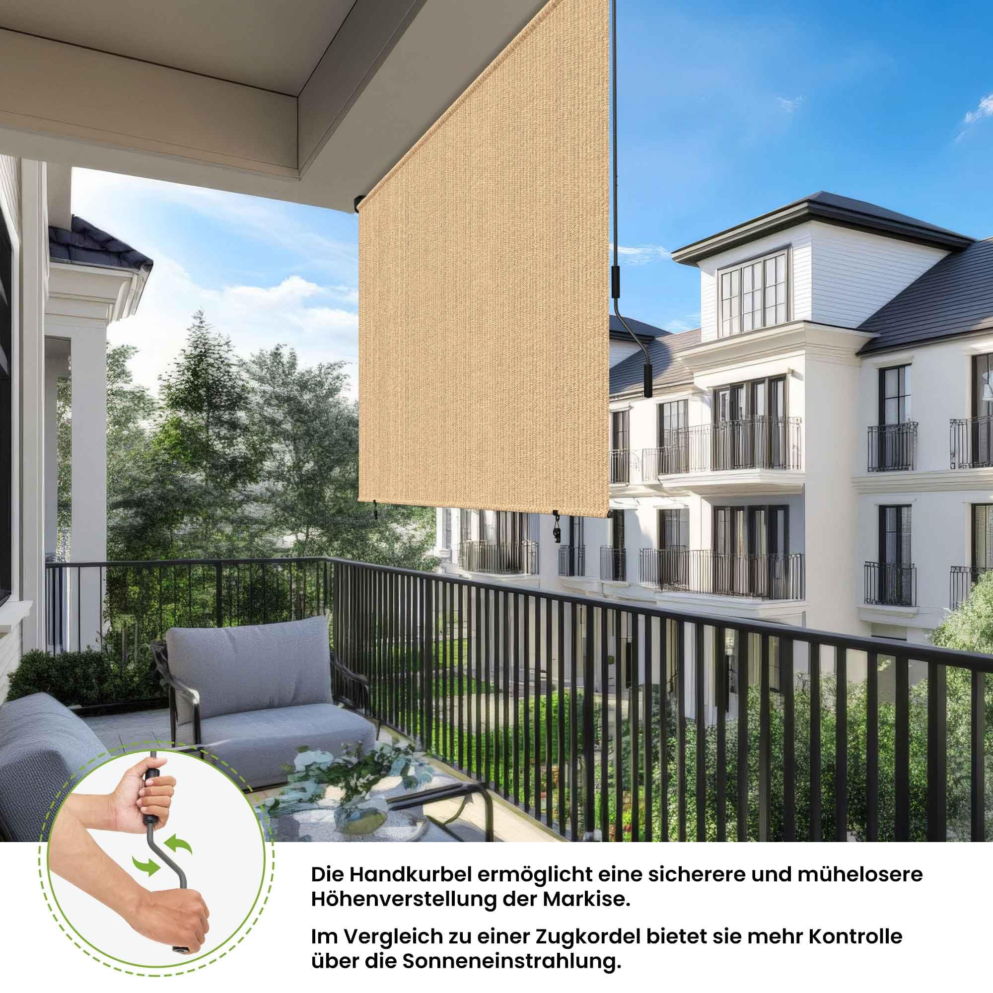 BelleMax Außenrollo Senkrechtmarkise Außen, Khaki (HDPE), 244x244cm(BxH), HDPE, aussenrollo Wetterfest Windschutz Sichtschutz, sonnenschutzrollo Outdoorrollo, Vertikalmarkise für Terrasse & Balkon