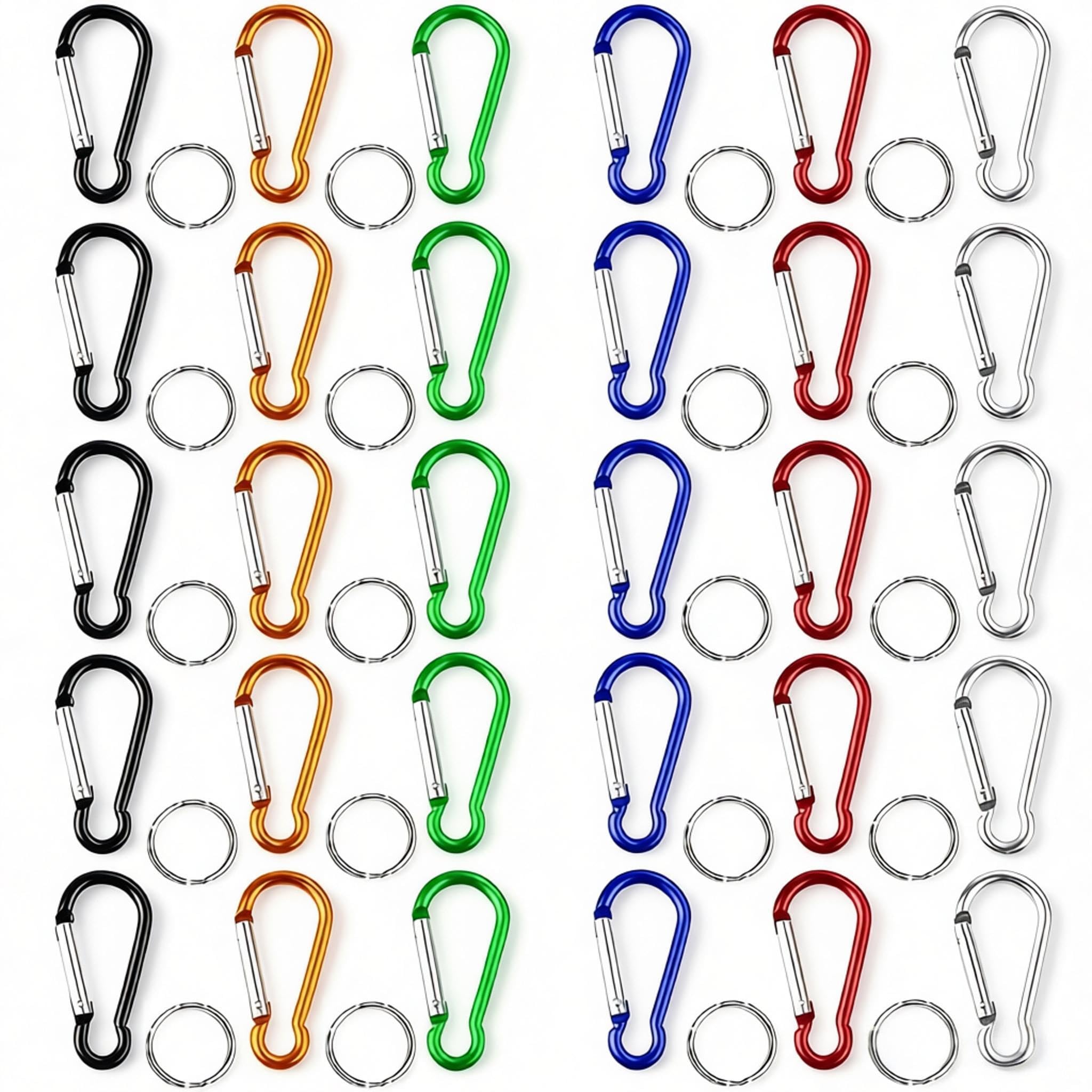 30pcs 2 inch Carabiner Clips with Keyrings Aluminum D-Ring Spring Lock Hooks