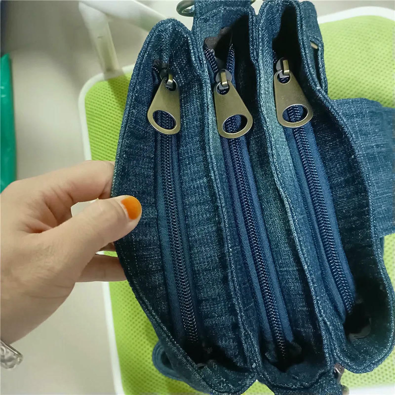Borsa a Mano Donna Secchiello in Denim Casual Tracolla da Tasche Multiple Design Blu-azzurro-26x21x19 Cm