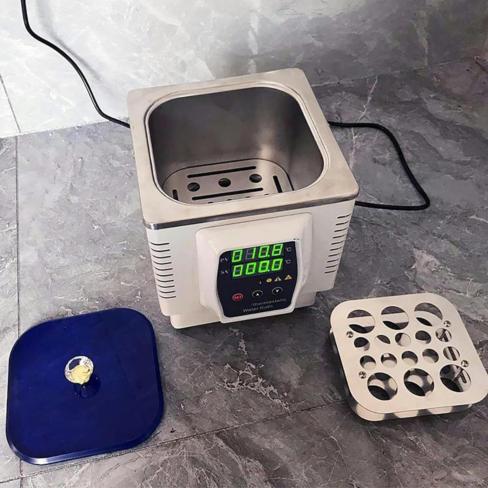Baño María termostático Digital de Laboratorio, 3 L, 350 W, con Calentamiento eléctrico, Temperatura Ambiente de 5 a 100 °C, incrementos de 0,1 °C, Temporizador de 1 a 999 Minutos.