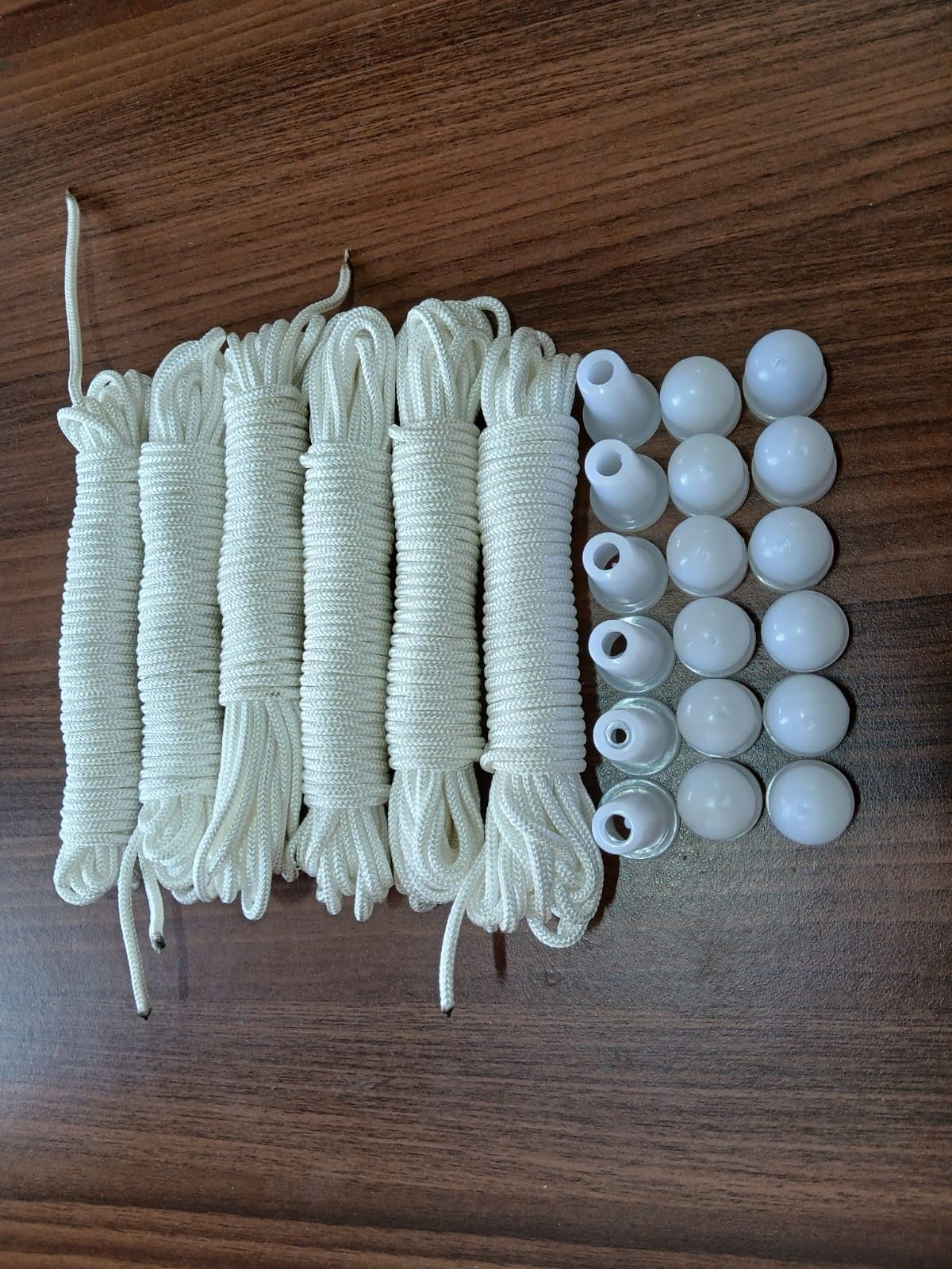 JJ Ceiling Cloth Dryer Rope & Accessories Set – 6pcs Super Strong 4mm Braided Ropes, 12 Caps for 16mm Pipes & 6 Rope Stopper Cones-image-47