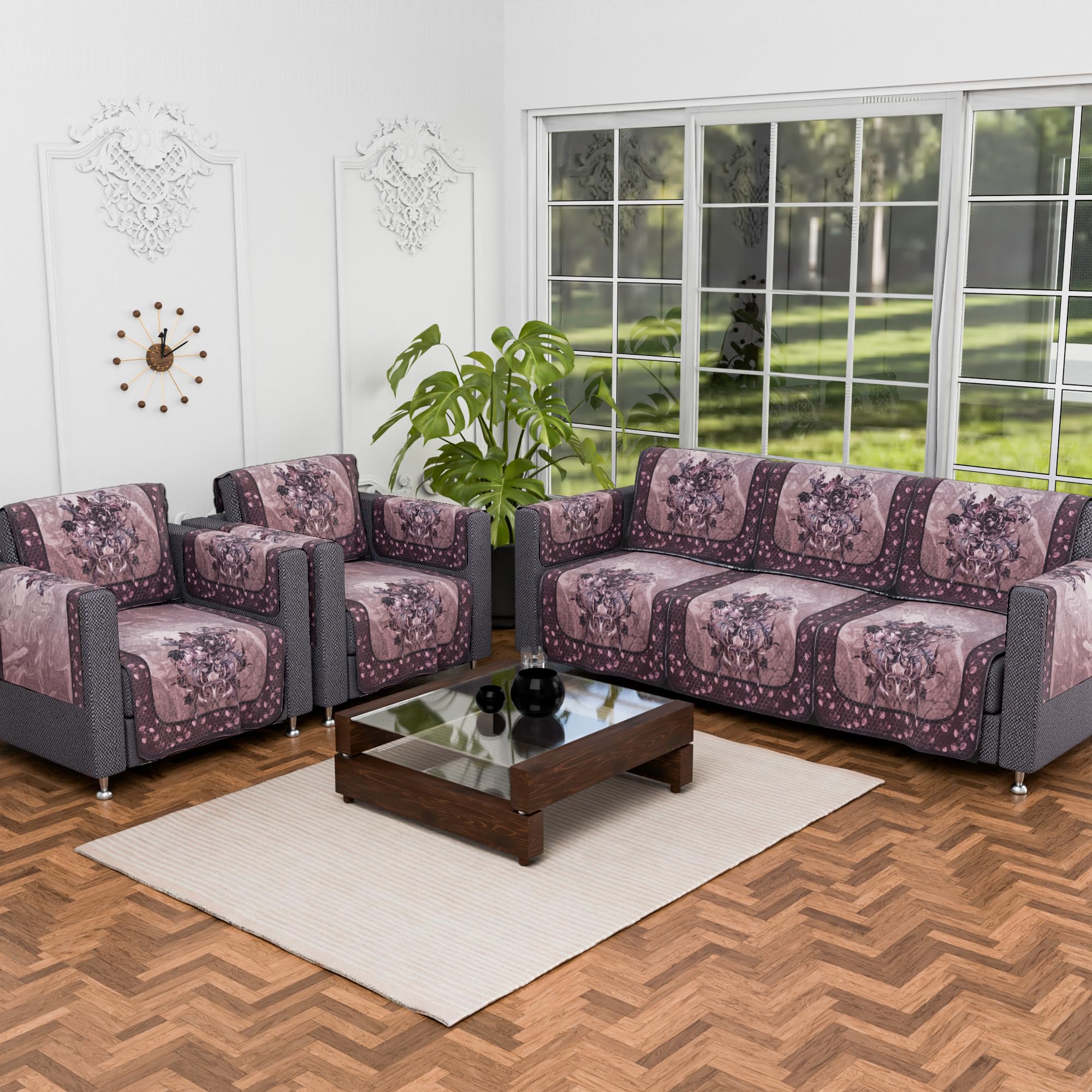 Kuber Industries Set of 16 Net Anti-Skid Sofa Cover 5-Seater with Arm Cover | Comfortable Slipcover Sofa Cloth & Furniture Protector for Home Decor | Digital Print - Dark & Light Brown-image-10