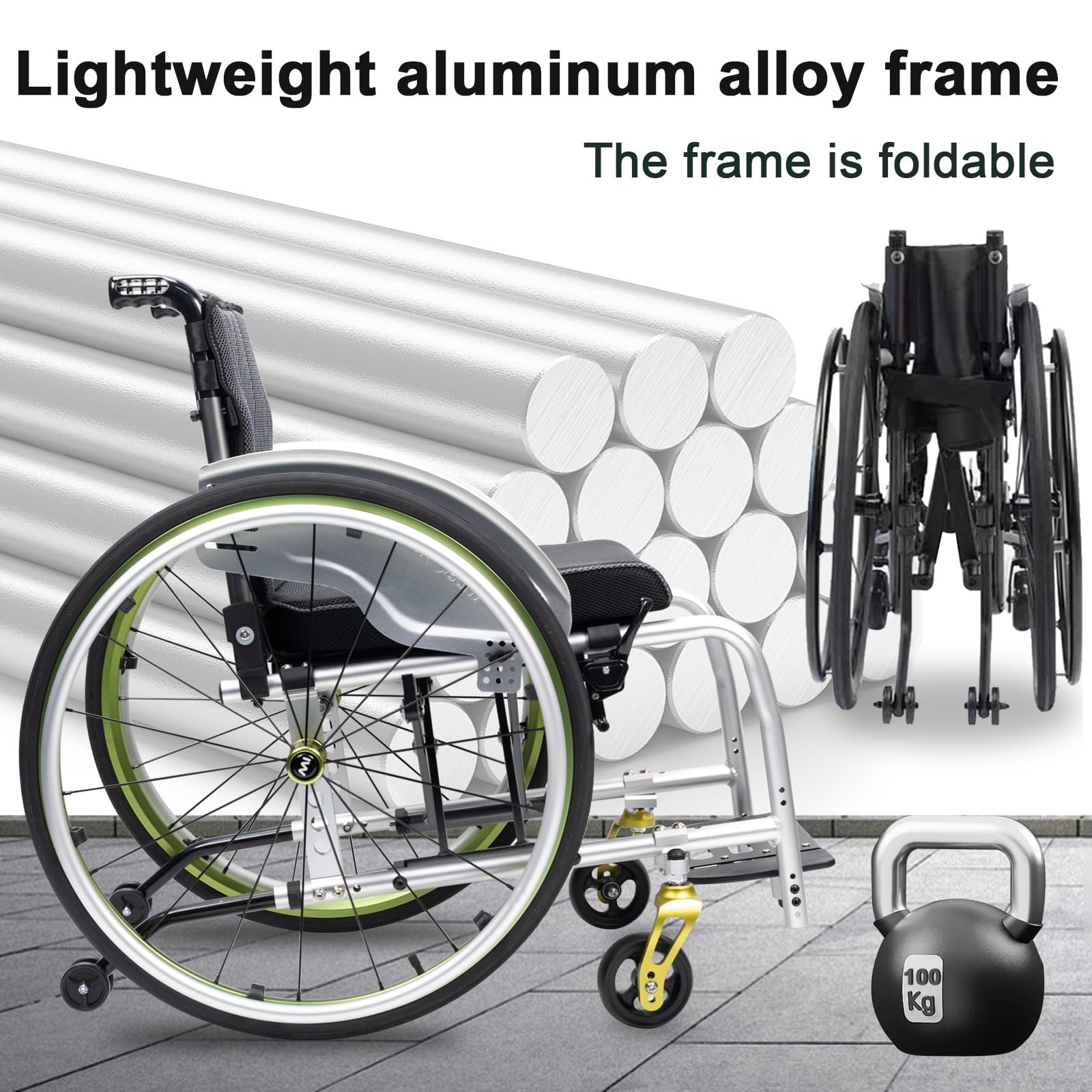 Lekki wózek inwalidzki ze stopu aluminium, samobieżny, wyposażony w opony balustrady, zdejmowany podnóżek (szerokość siedziska: 40 cm)