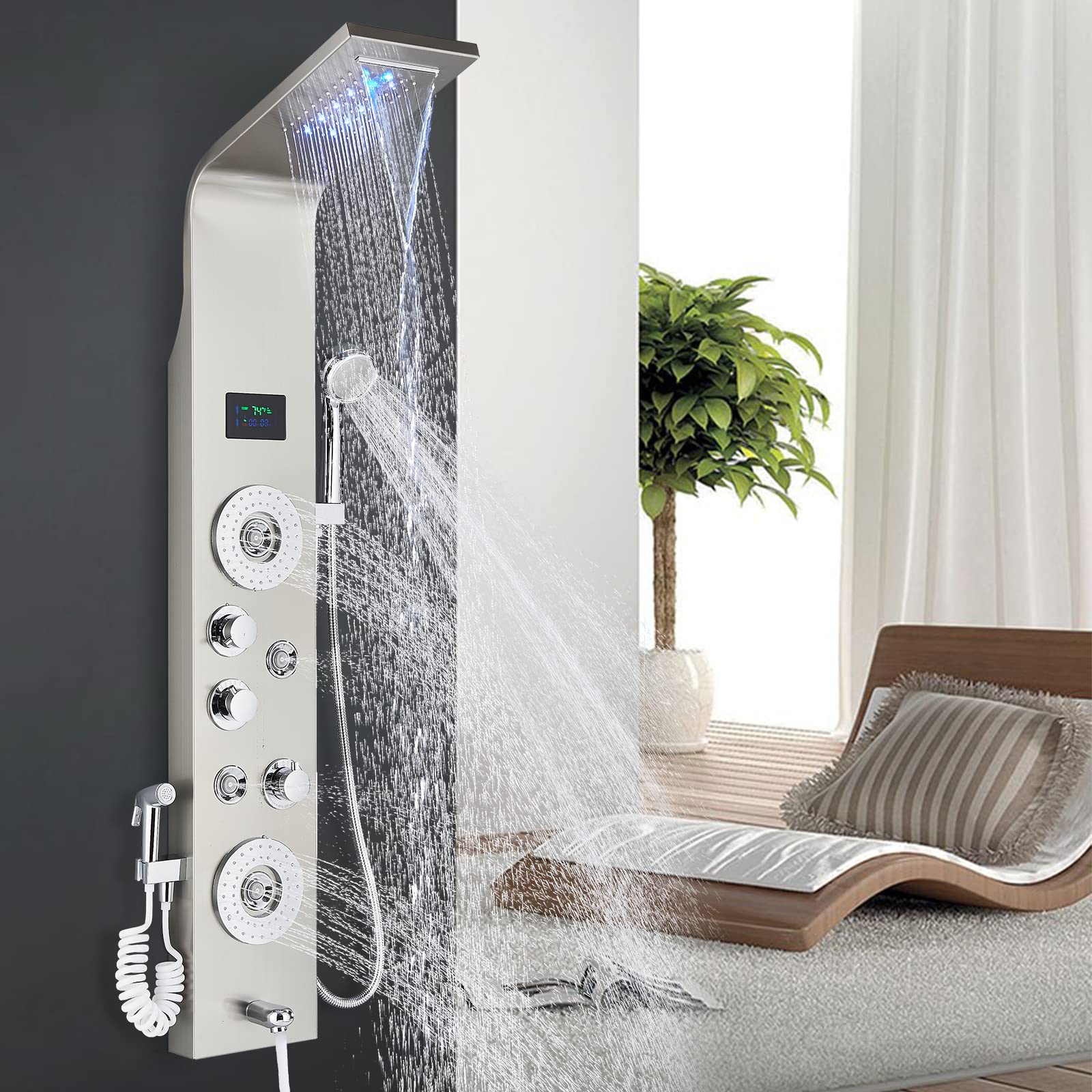 Buy Suguword Shower Panel LED Shower Panel Tower System Rainfall Shower Head System Stainless